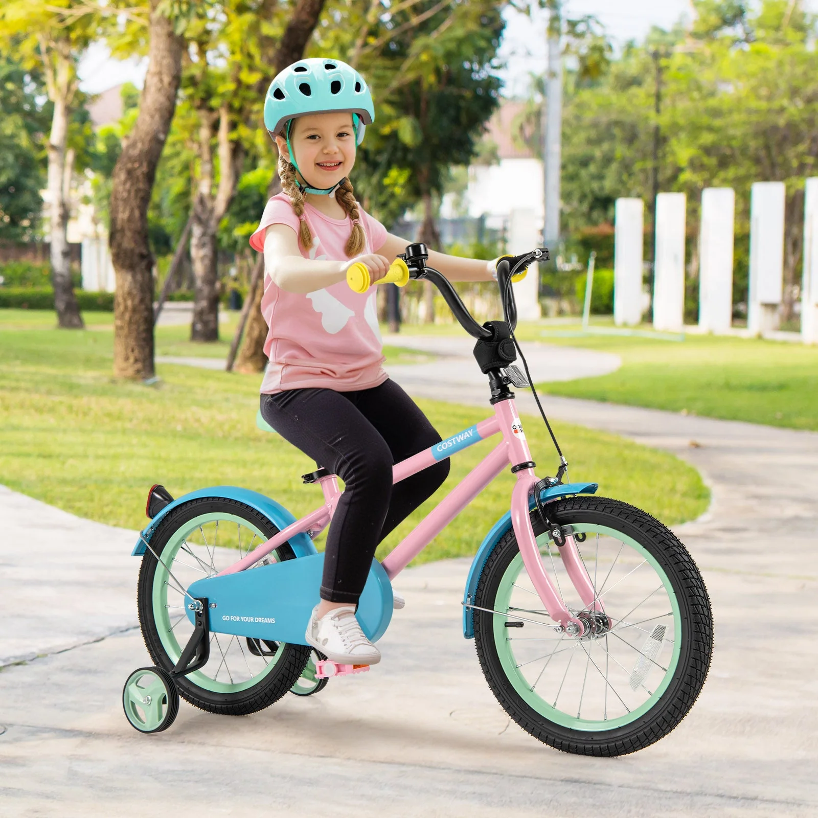 Kids Bike with Adjustable Handlebar and Saddle Pink-16 Inches - Image 2