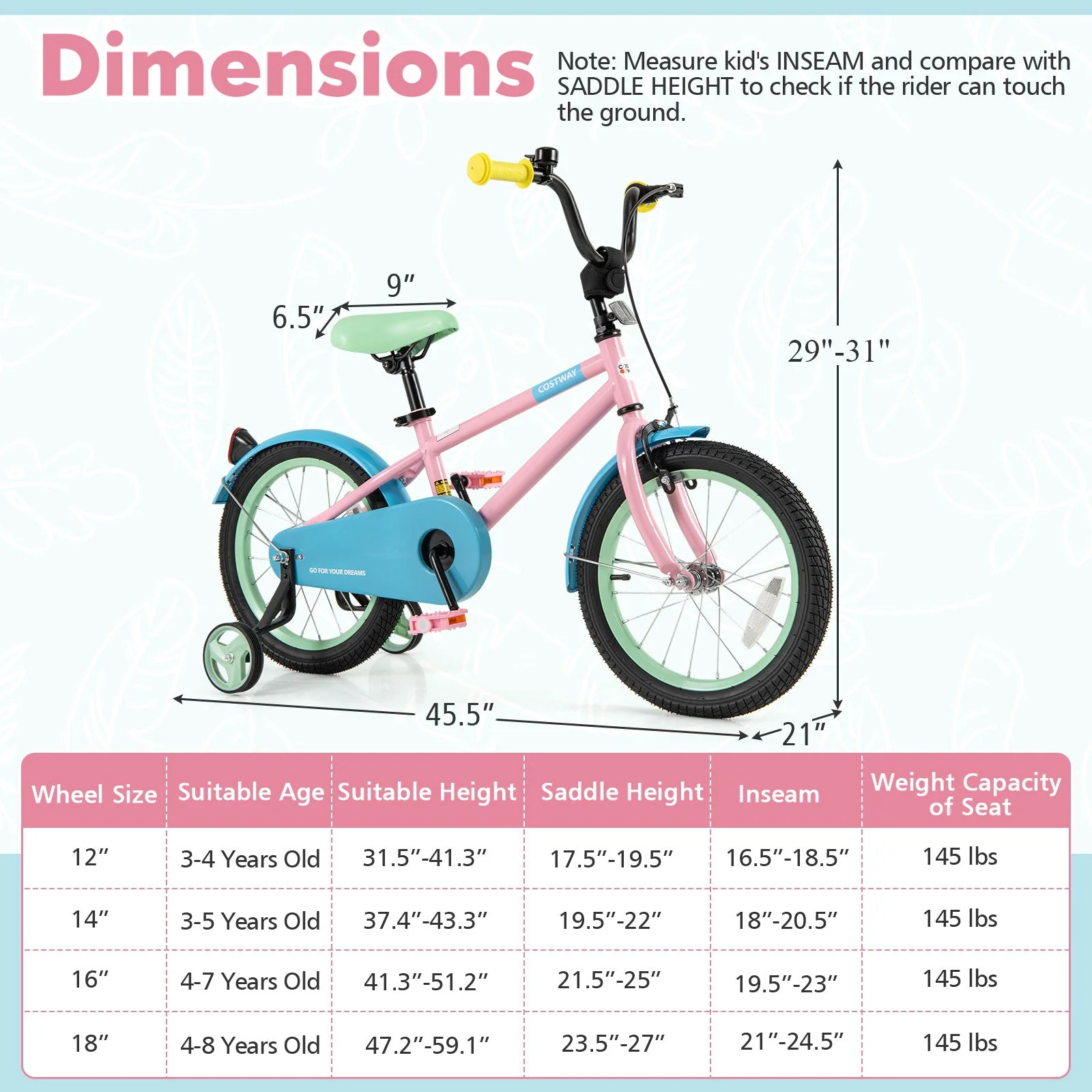 Kids Bike with Adjustable Handlebar and Saddle Pink-16 Inches - Image 4