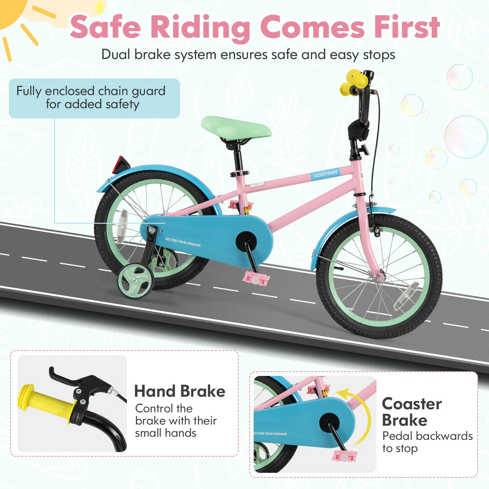 Kids Bike with Adjustable Handlebar and Saddle Pink-16 Inches - Image 6