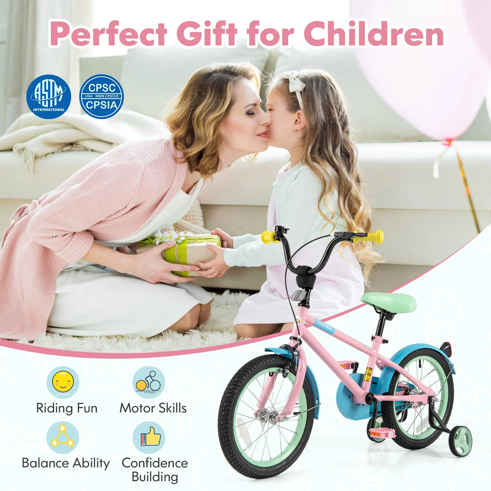 Kids Bike with Adjustable Handlebar and Saddle Pink-16 Inches - Image 8