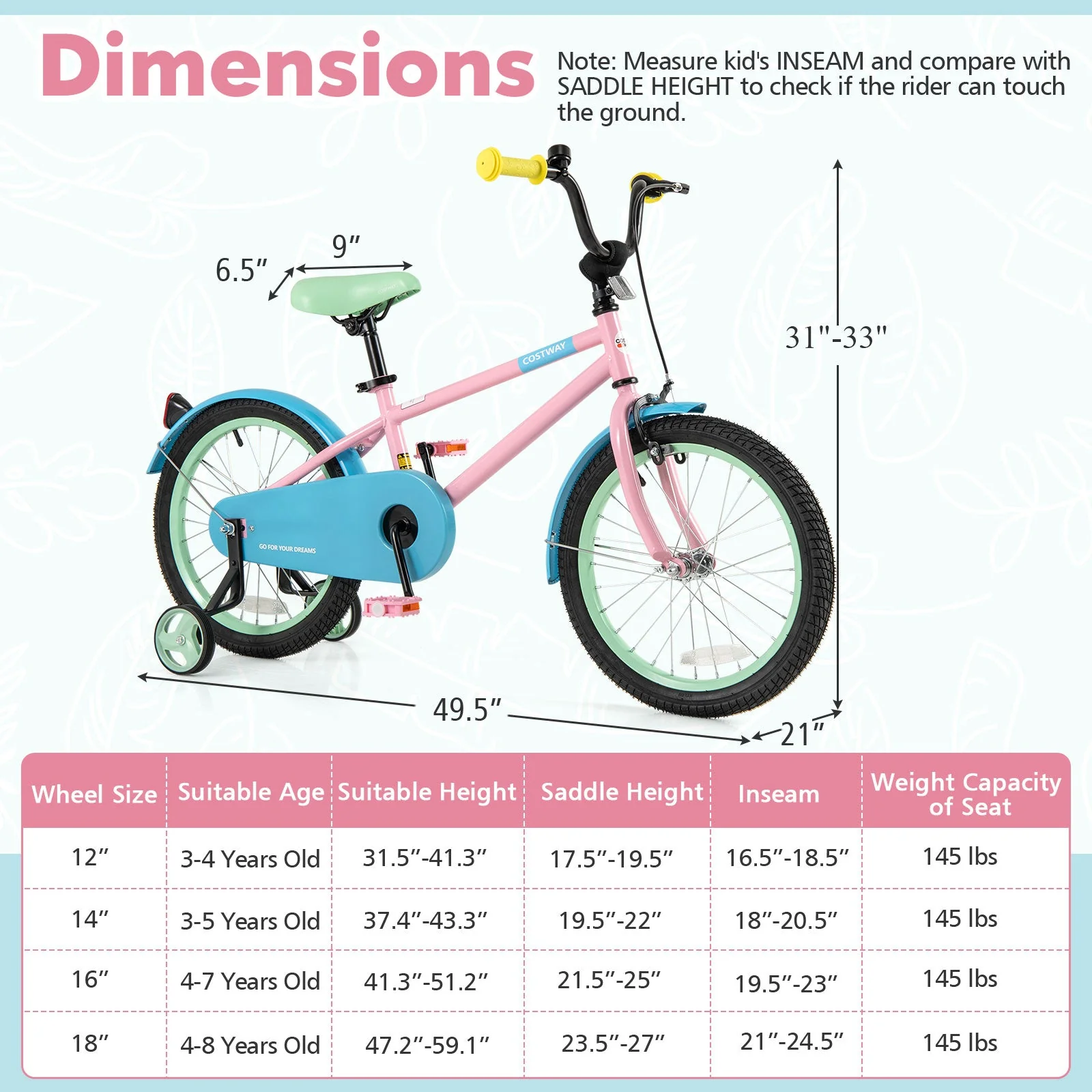 Kids Bike with Adjustable Handlebar and Saddle Pink-18 Inches - Image 4