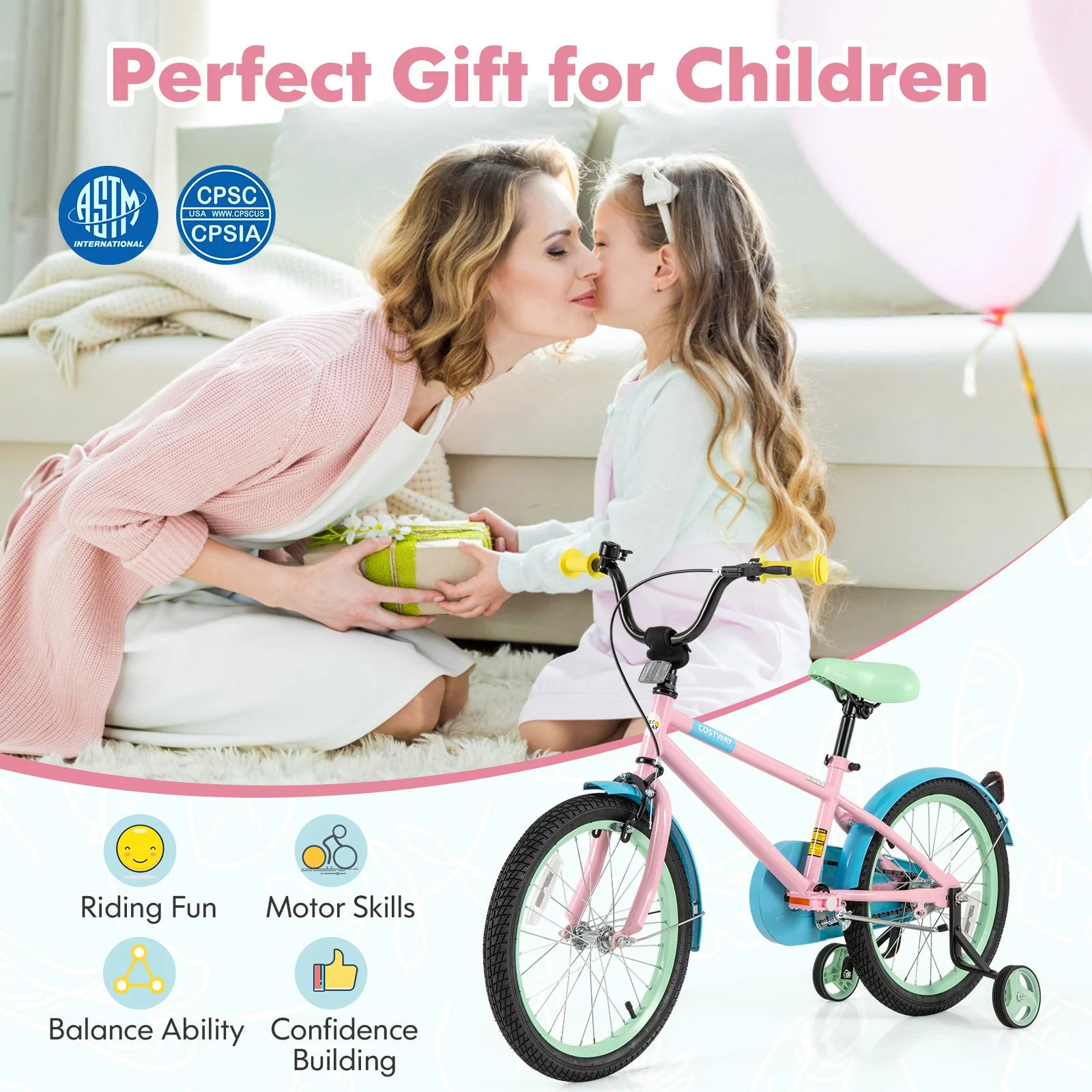 Kids Bike with Adjustable Handlebar and Saddle Pink-18 Inches - Image 5