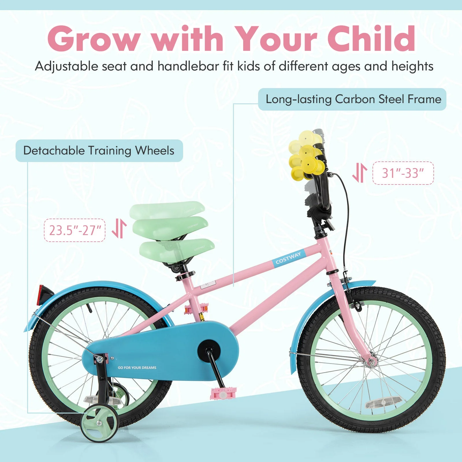 Kids Bike with Adjustable Handlebar and Saddle Pink-18 Inches - Image 6