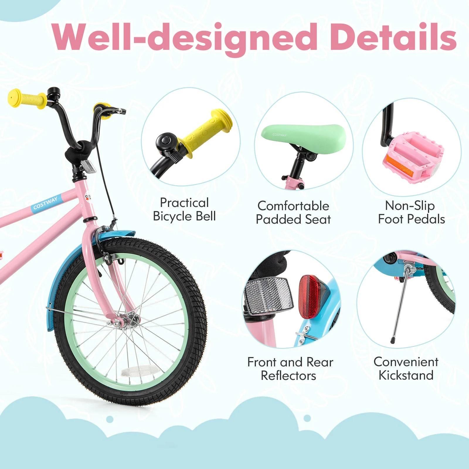 Kids Bike with Adjustable Handlebar and Saddle Pink-18 Inches - Image 7