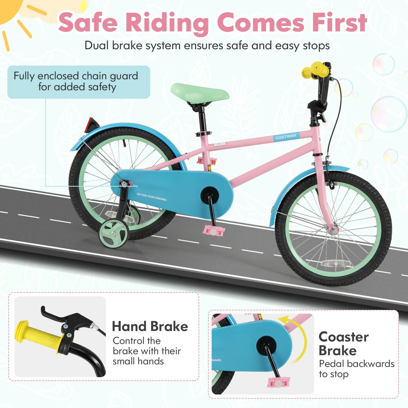 Kids Bike with Adjustable Handlebar and Saddle Pink-18 Inches - Image 8