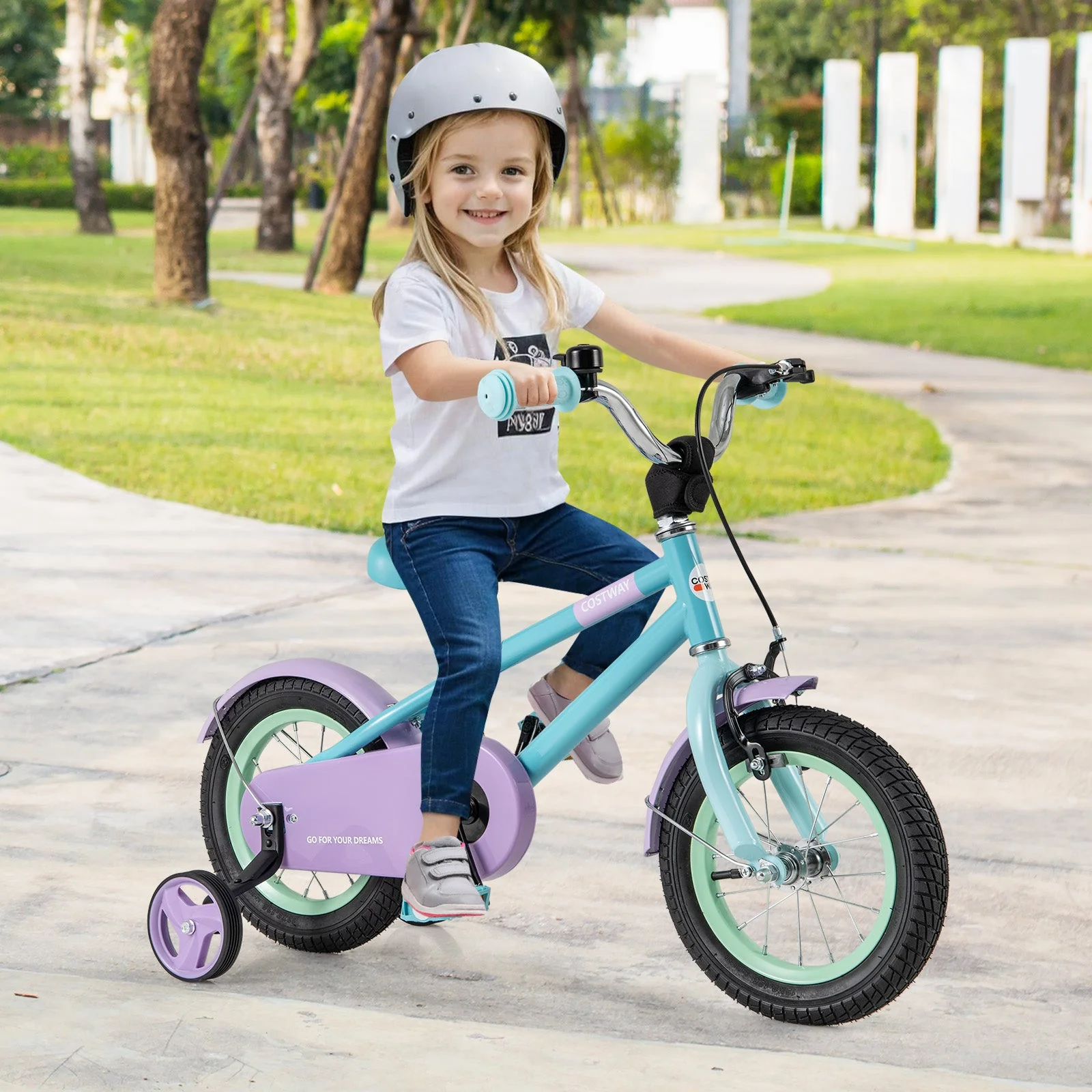 Kids Bike with Adjustable Handlebar and Saddle Purple-12 Inches - Image 2