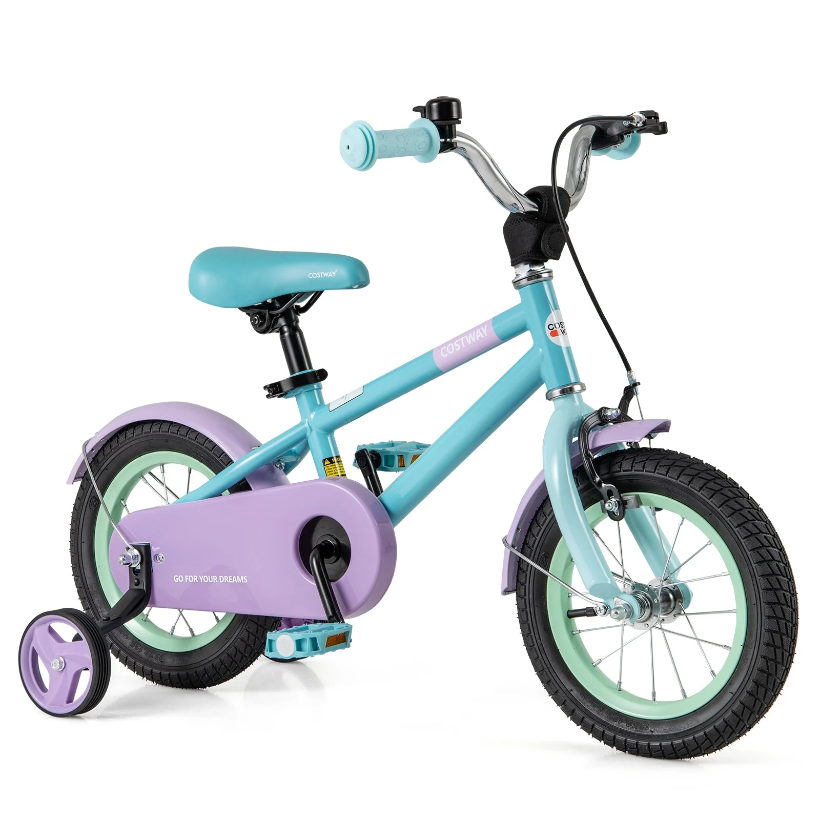 Kids Bike with Adjustable Handlebar and Saddle Purple-12 Inches - Image 3