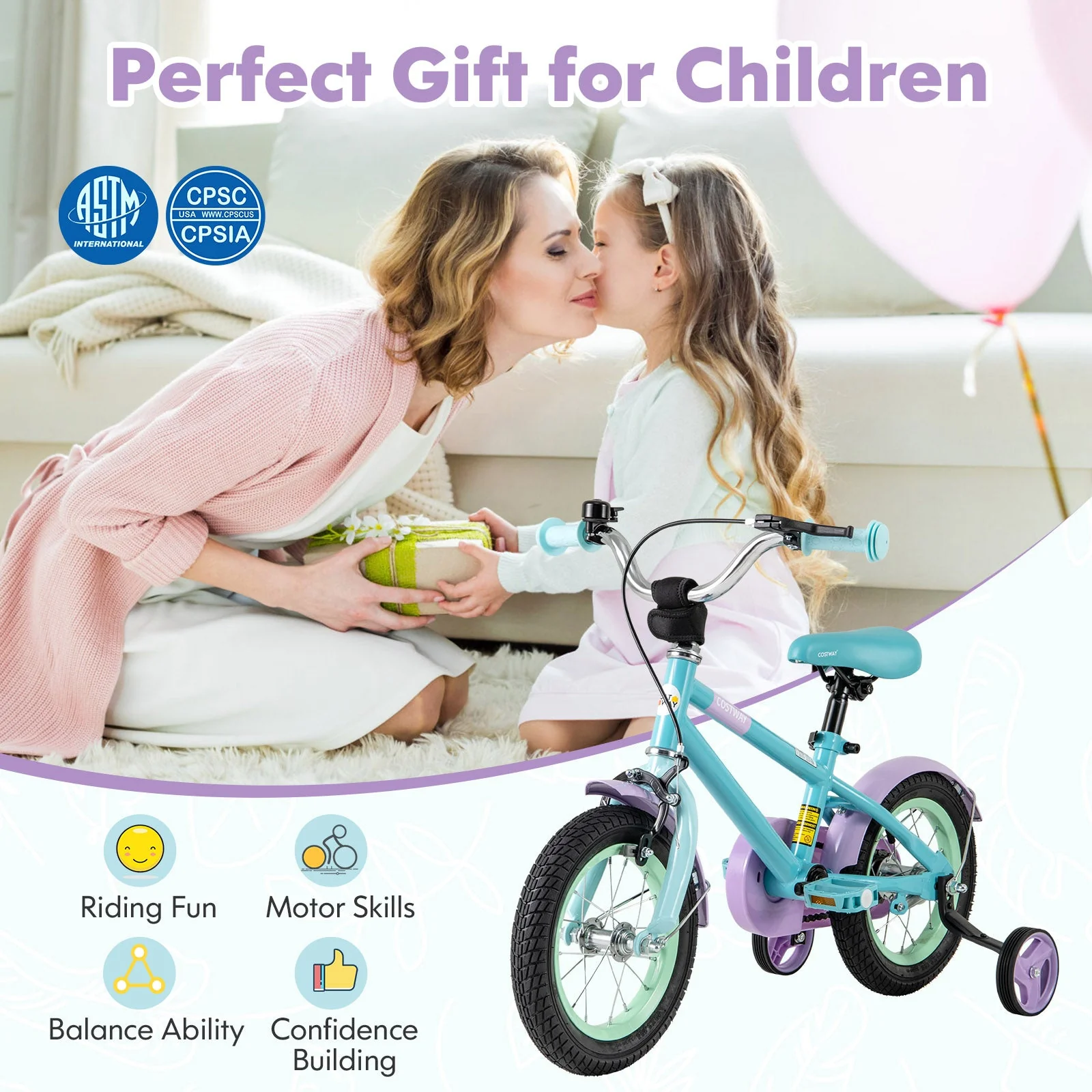 Kids Bike with Adjustable Handlebar and Saddle Purple-12 Inches - Image 5