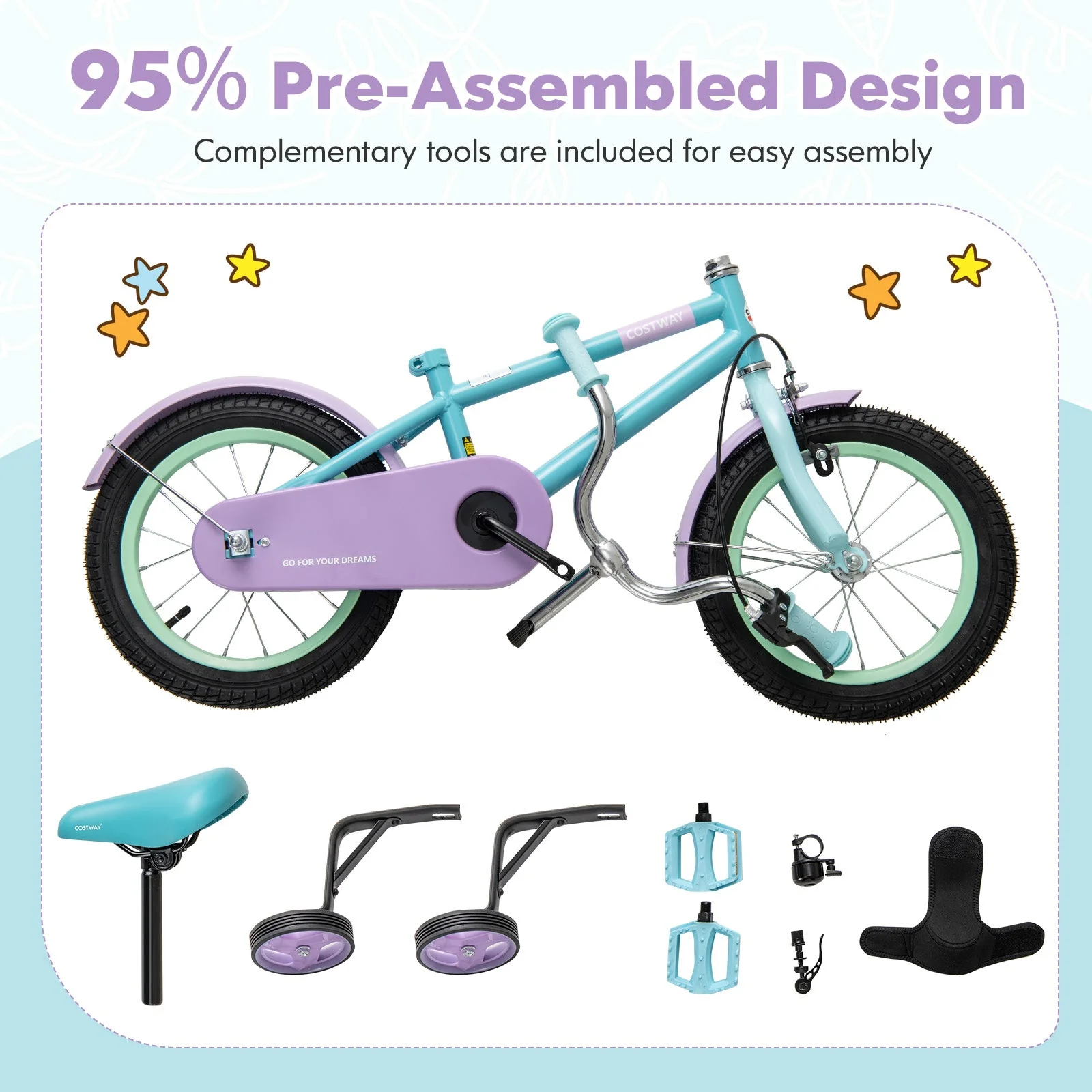 Kids Bike with Adjustable Handlebar and Saddle Purple-12 Inches - Image 7