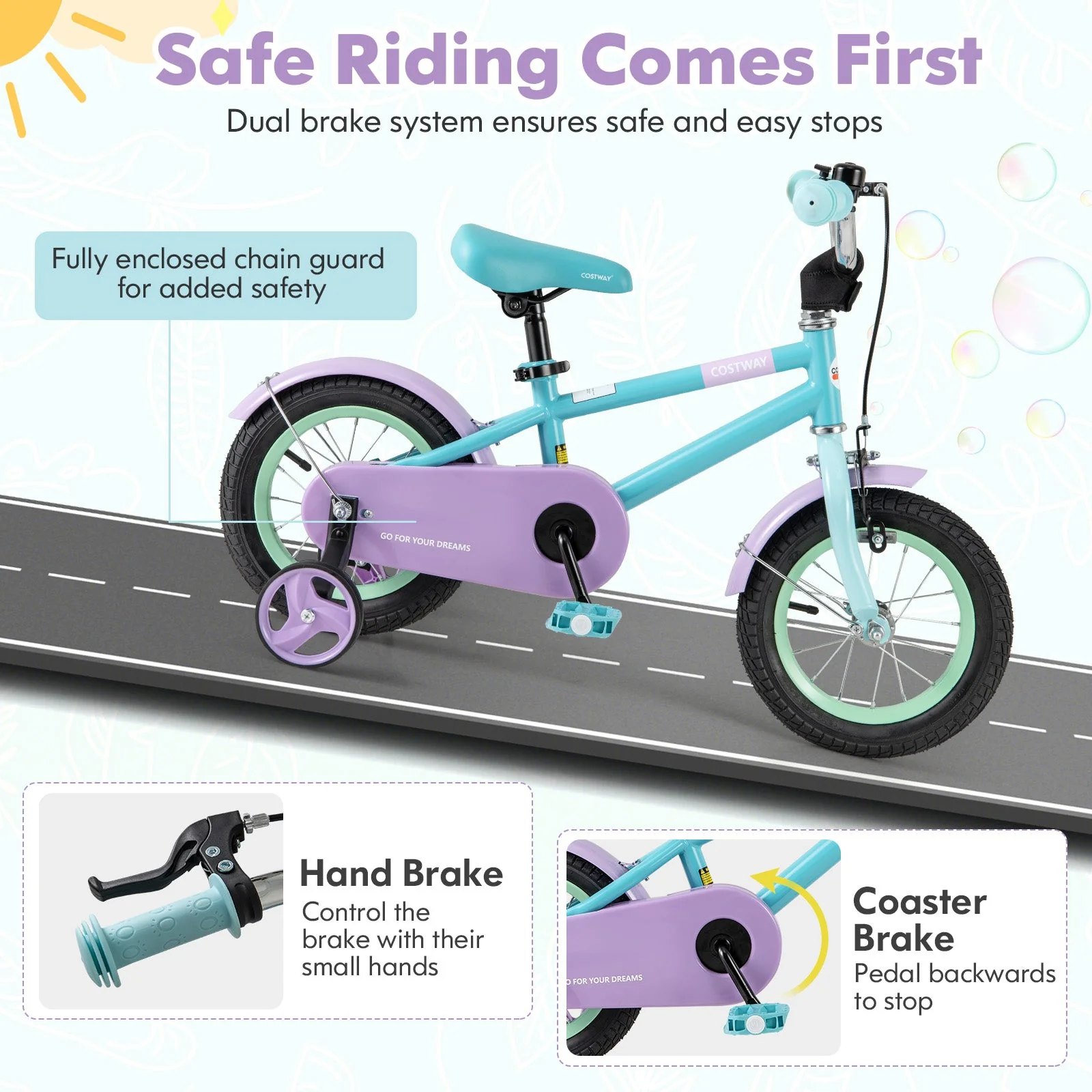 Kids Bike with Adjustable Handlebar and Saddle Purple-12 Inches - Image 8