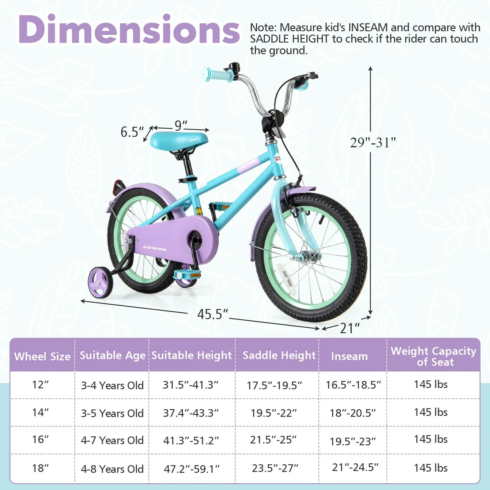 Kids Bike with Adjustable Handlebar and Saddle Purple-16 Inches - Image 4