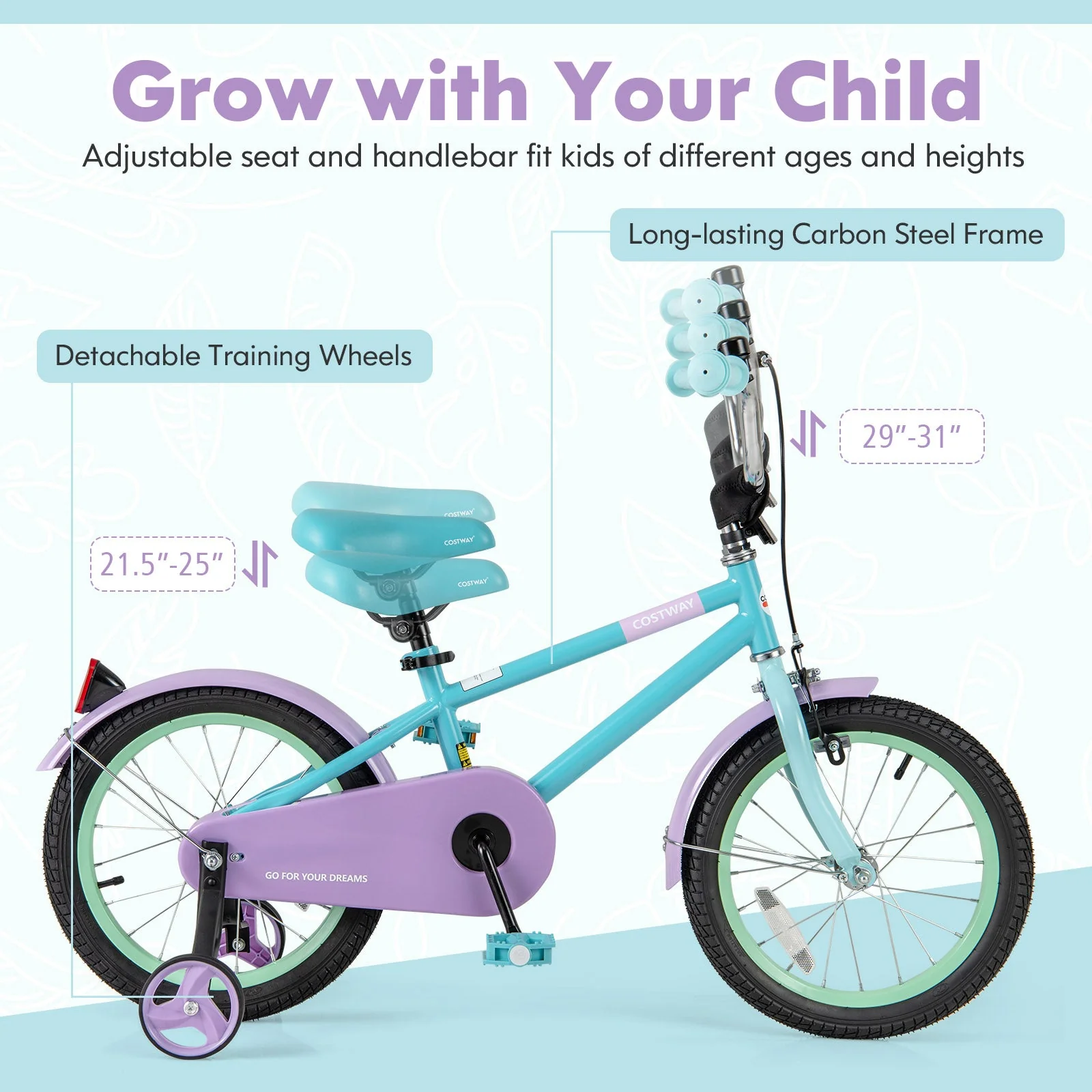 Kids Bike with Adjustable Handlebar and Saddle Purple-16 Inches - Image 5