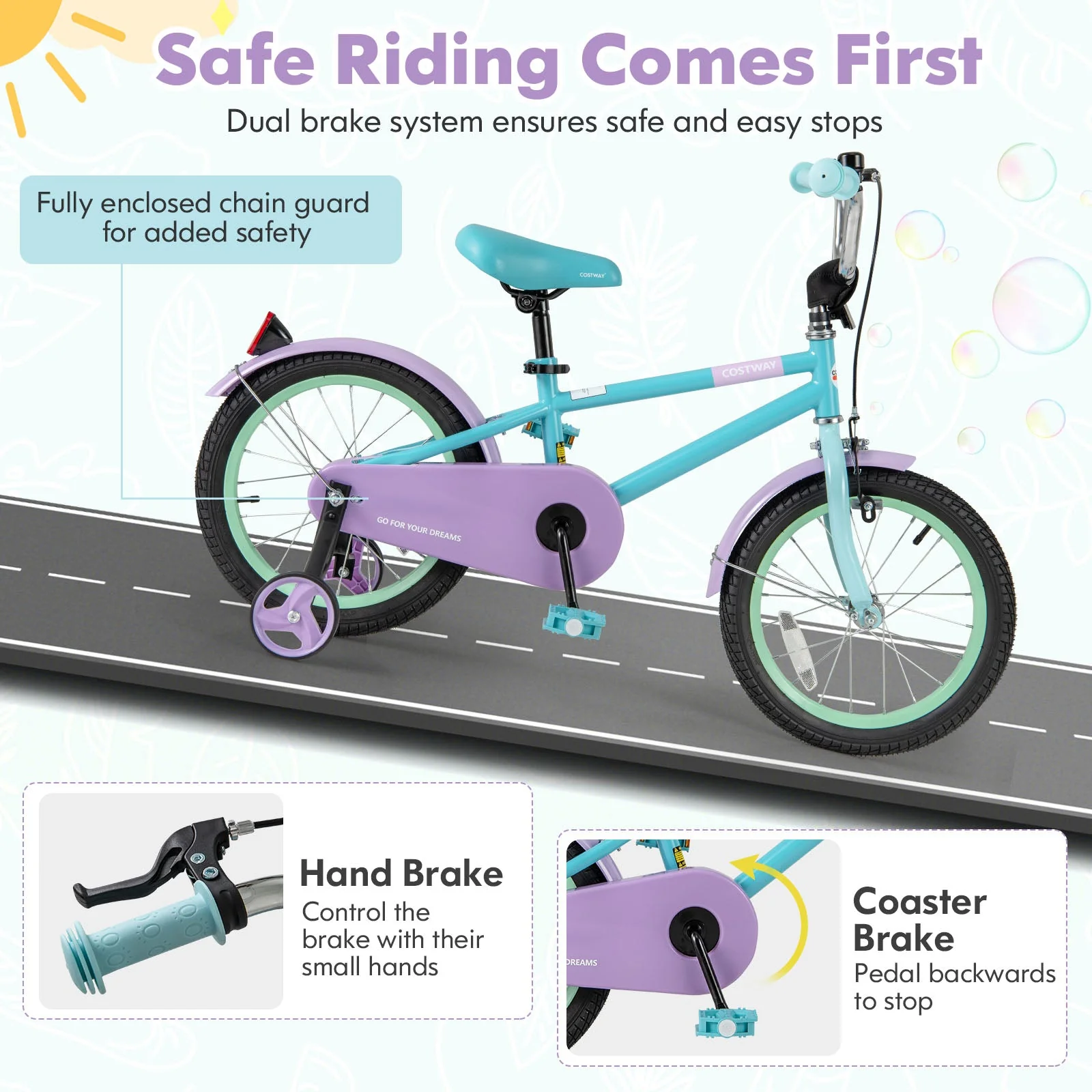 Kids Bike with Adjustable Handlebar and Saddle Purple-16 Inches - Image 6