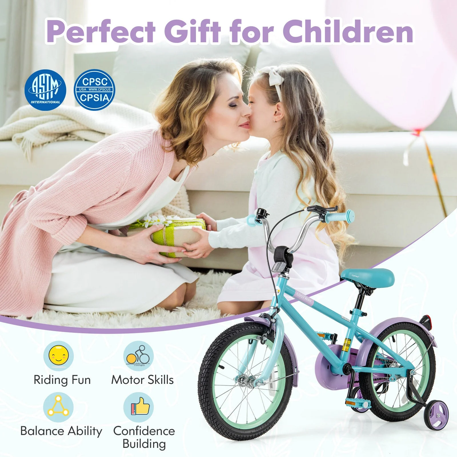 Kids Bike with Adjustable Handlebar and Saddle Purple-16 Inches - Image 8
