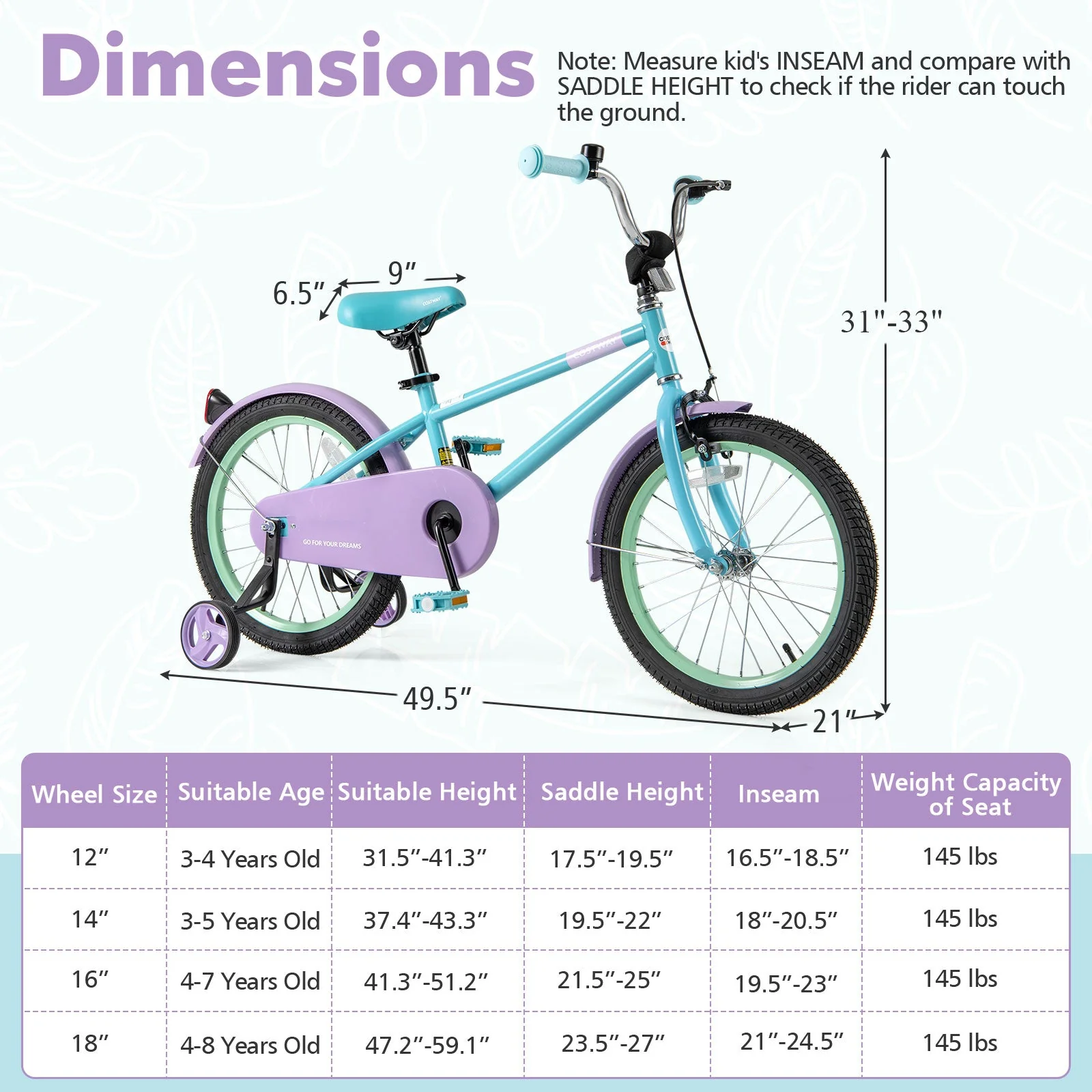 Kids Bike with Adjustable Handlebar and Saddle Purple-18 Inches - Image 4