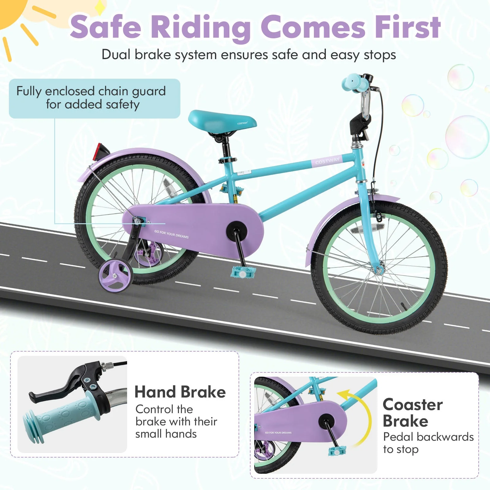 Kids Bike with Adjustable Handlebar and Saddle Purple-18 Inches - Image 6