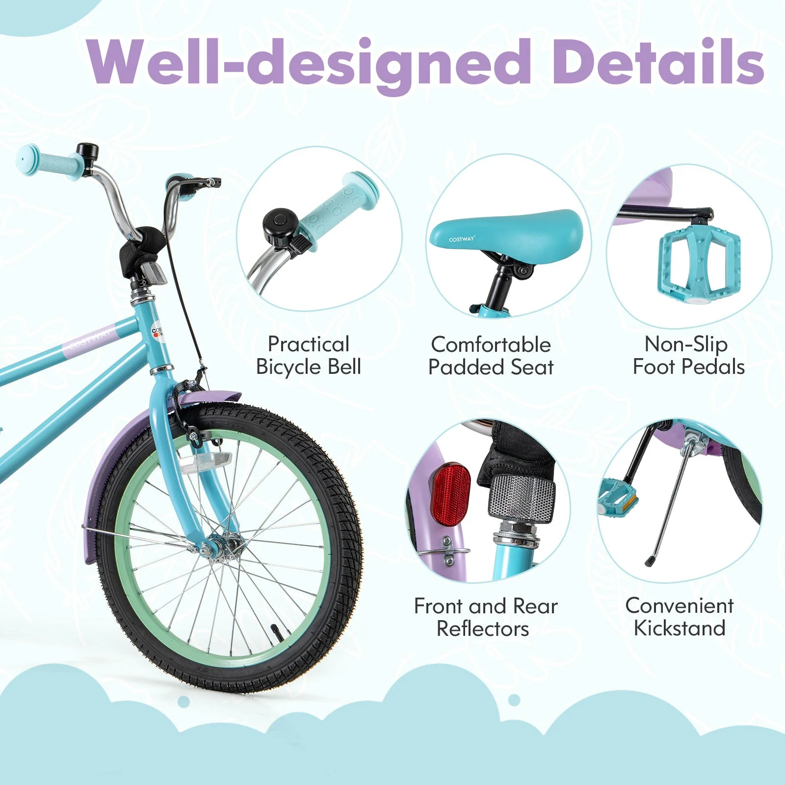 Kids Bike with Adjustable Handlebar and Saddle Purple-18 Inches - Image 7