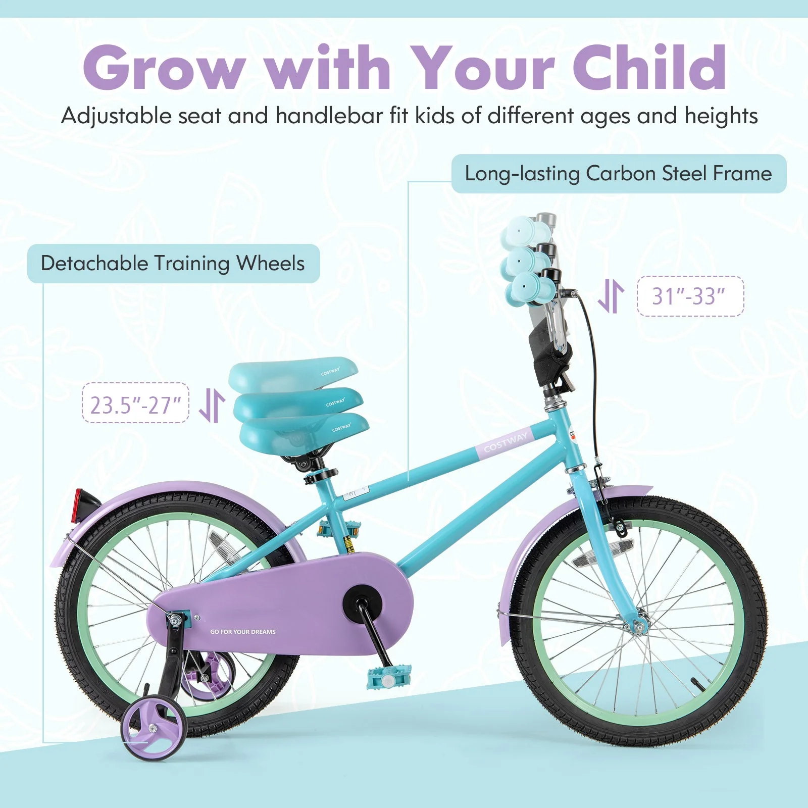 Kids Bike with Adjustable Handlebar and Saddle Purple-18 Inches - Image 8