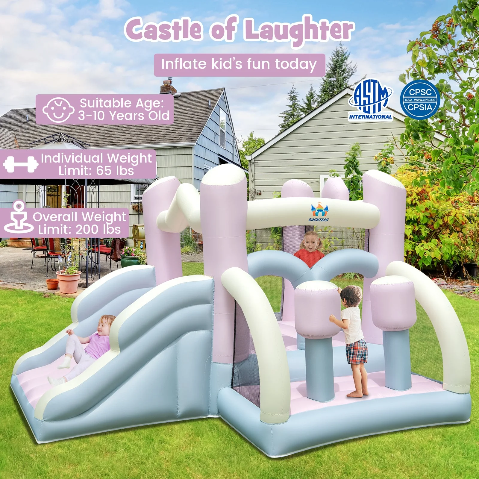 Kids Bounce House with Slide and 2 Boxing Columns for Party without Blower - Image 2