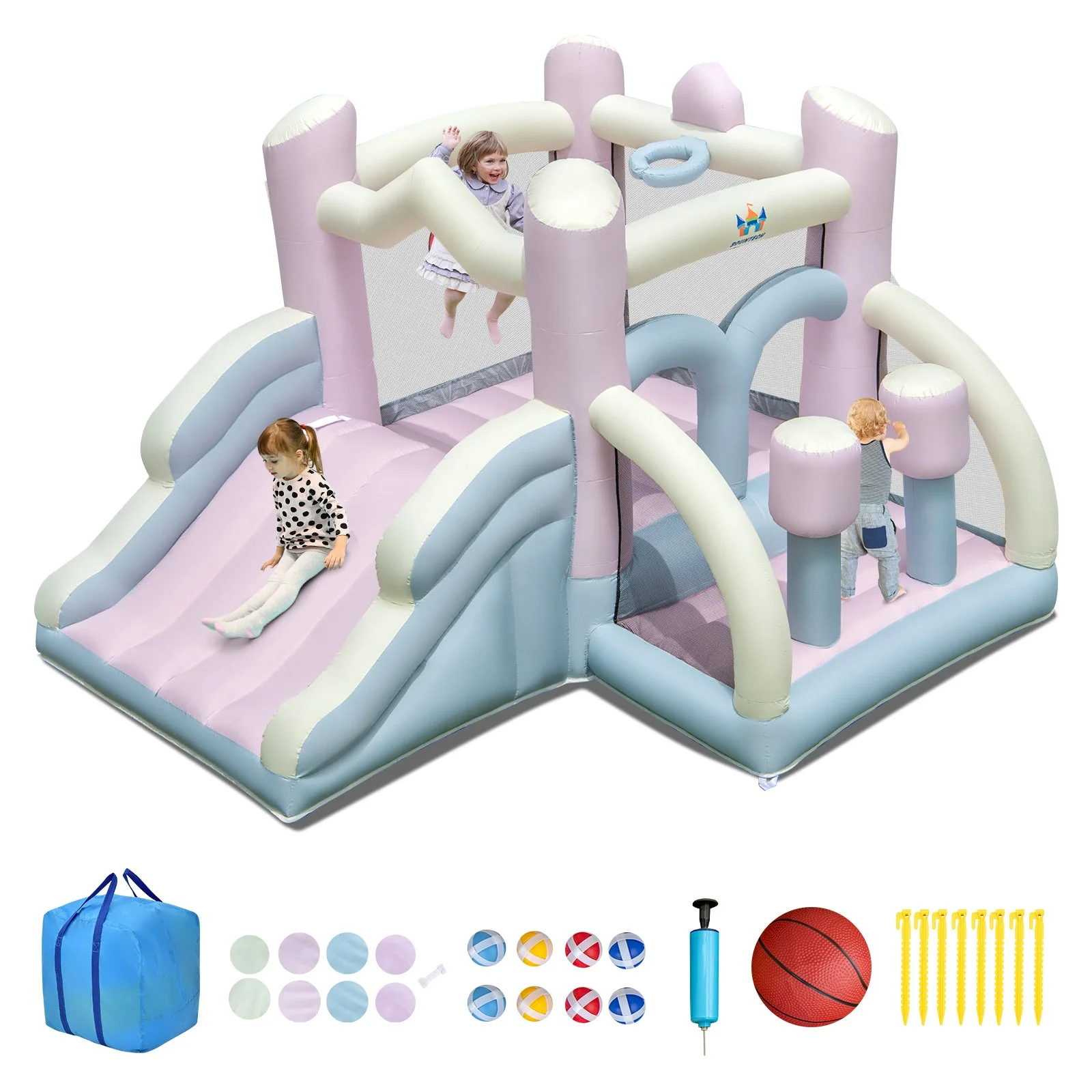 Kids Bounce House with Slide and 2 Boxing Columns for Party without Blower - Image 4