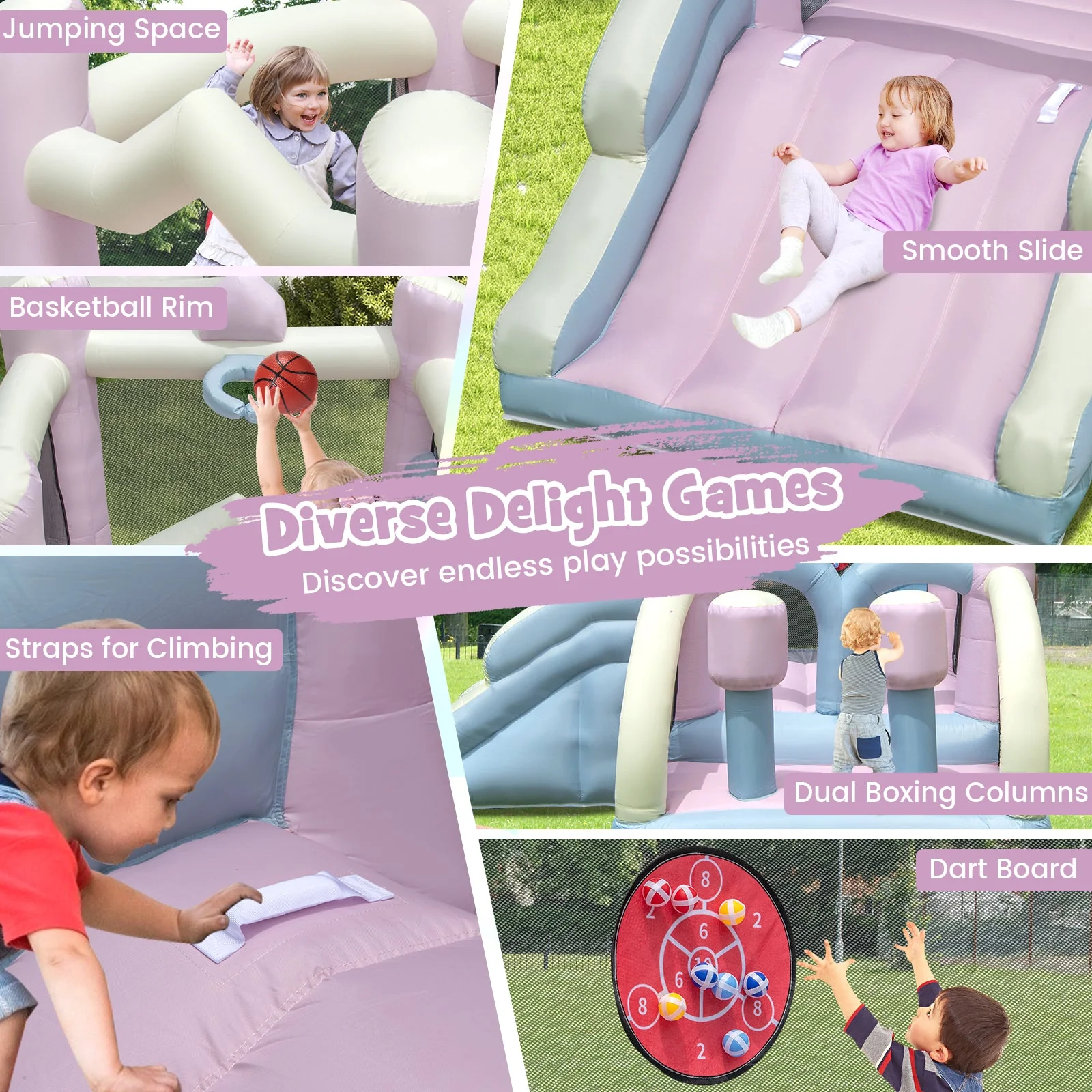 Kids Bounce House with Slide and 2 Boxing Columns for Party without Blower - Image 8