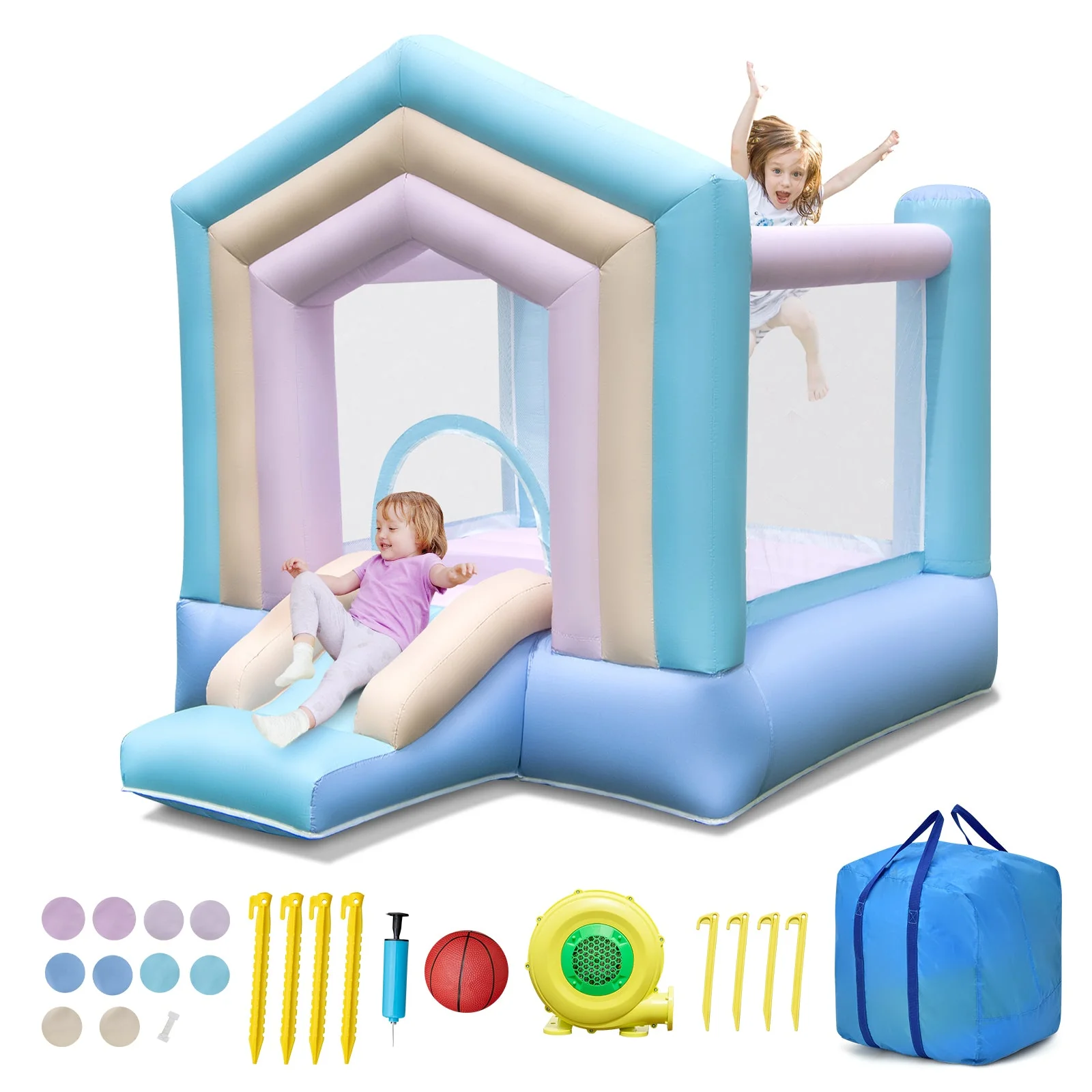 Kids Bounce House with Slide and Basketball Rim Bouncy Castle for Party with 480W Blower - Image 3