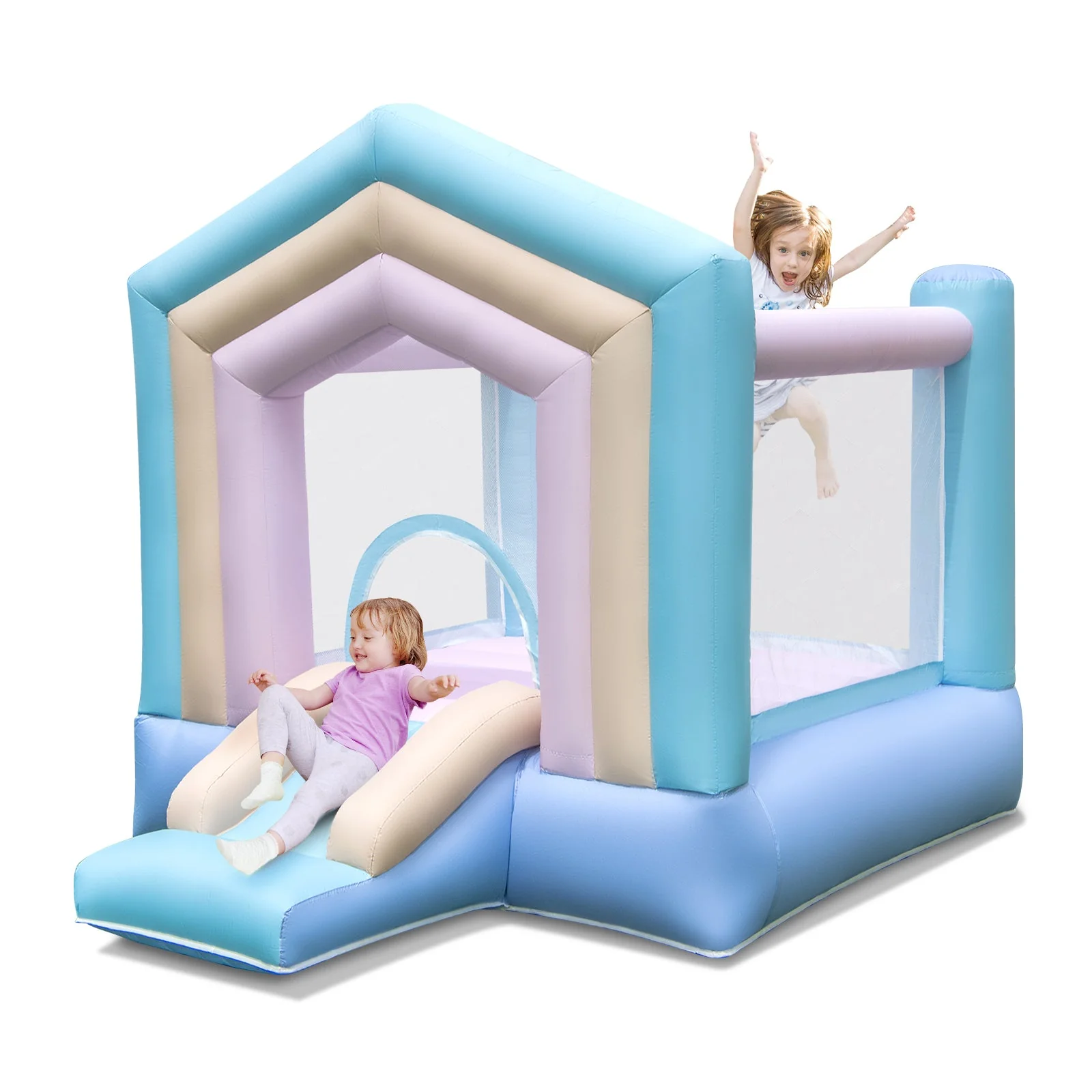 Kids Bounce House with Slide and Basketball Rim Bouncy Castle for Party without Blower - Image 3
