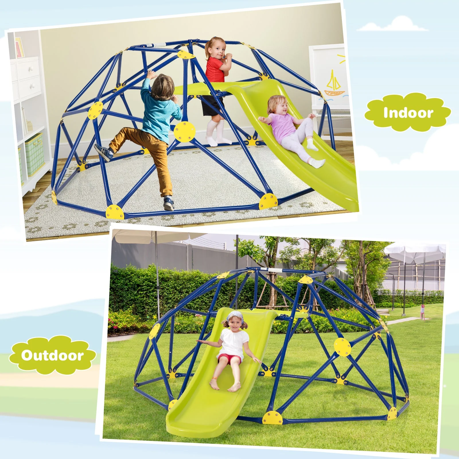 Kids Climbing Dome with Slide and Fabric Cushion for Garden Yard-Blue - Image 5