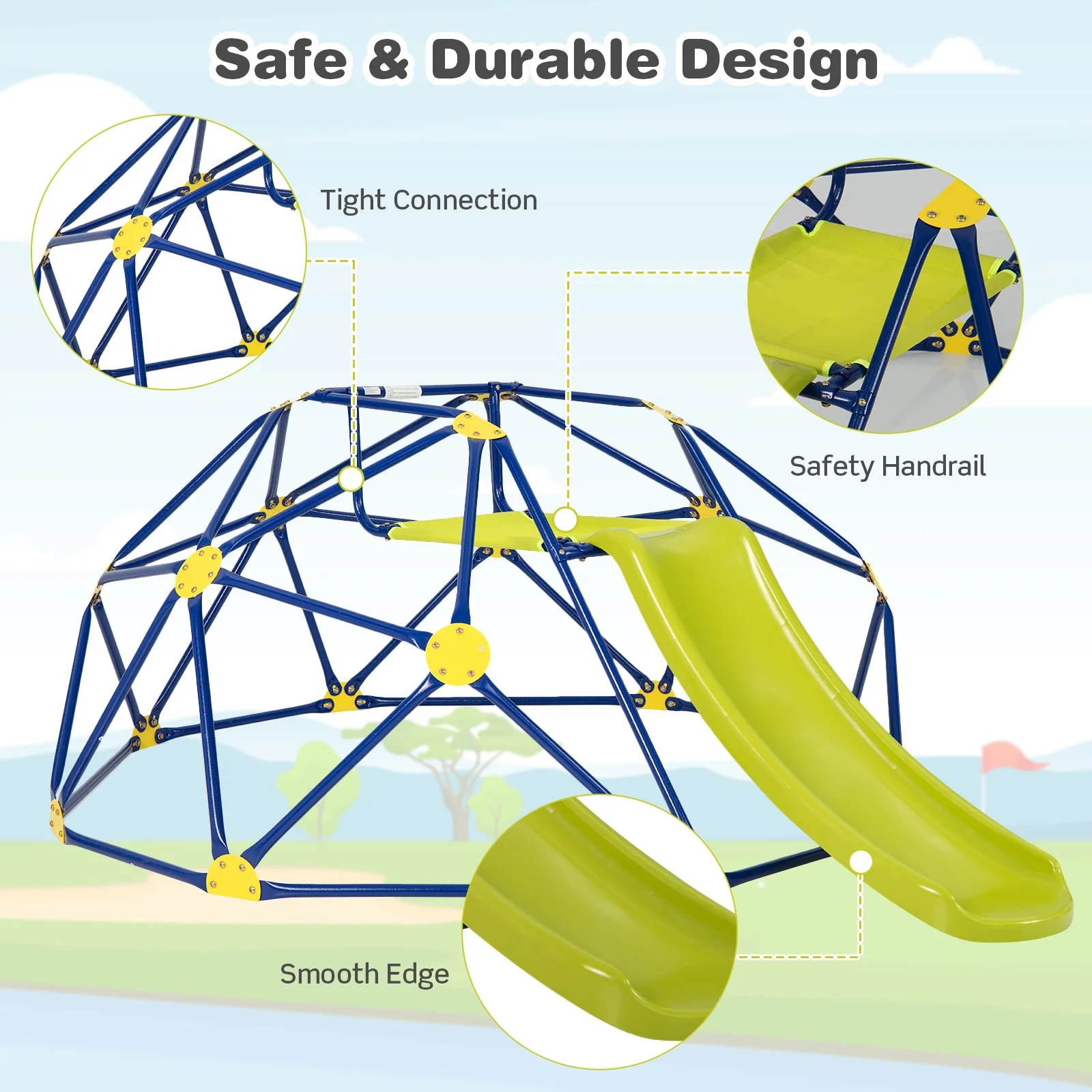 Kids Climbing Dome with Slide and Fabric Cushion for Garden Yard-Blue - Image 8