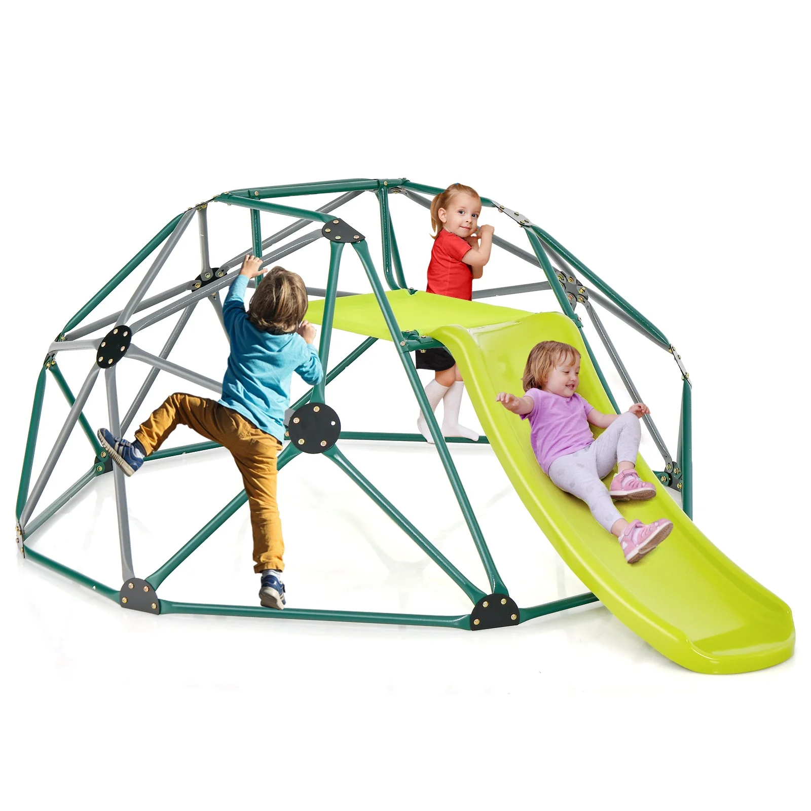 Kids Climbing Dome with Slide and Fabric Cushion for Garden Yard-Green - Image 4