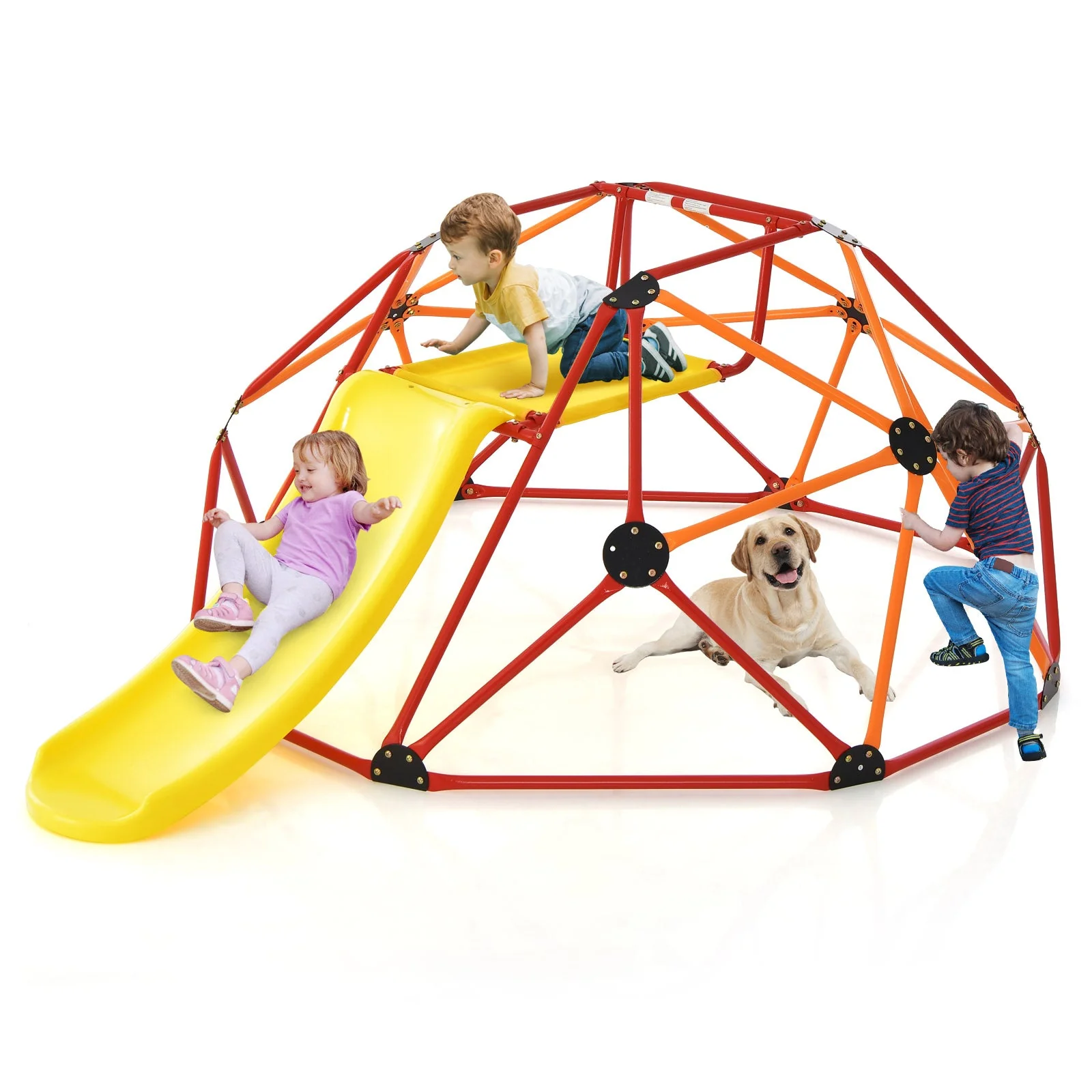 Kids Climbing Dome with Slide and Fabric Cushion for Garden Yard-Orange - Image 4
