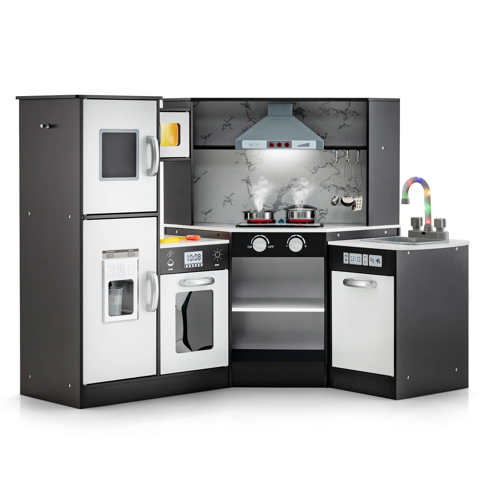 Kids Corner Pretend Kitchen Playset with Separated Washing Basin-Coffee - Image 2