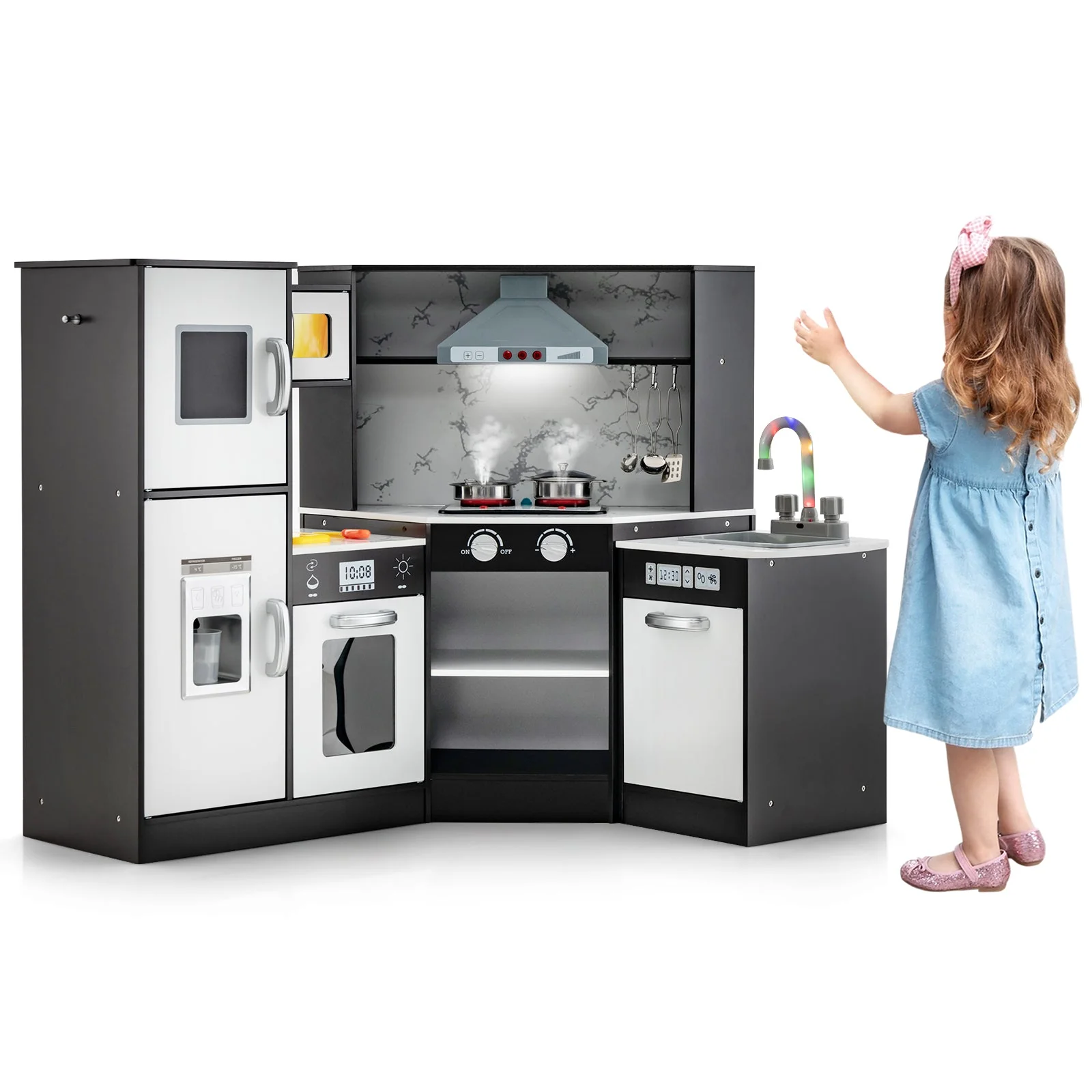 Kids Corner Pretend Kitchen Playset with Separated Washing Basin-Coffee - Image 3