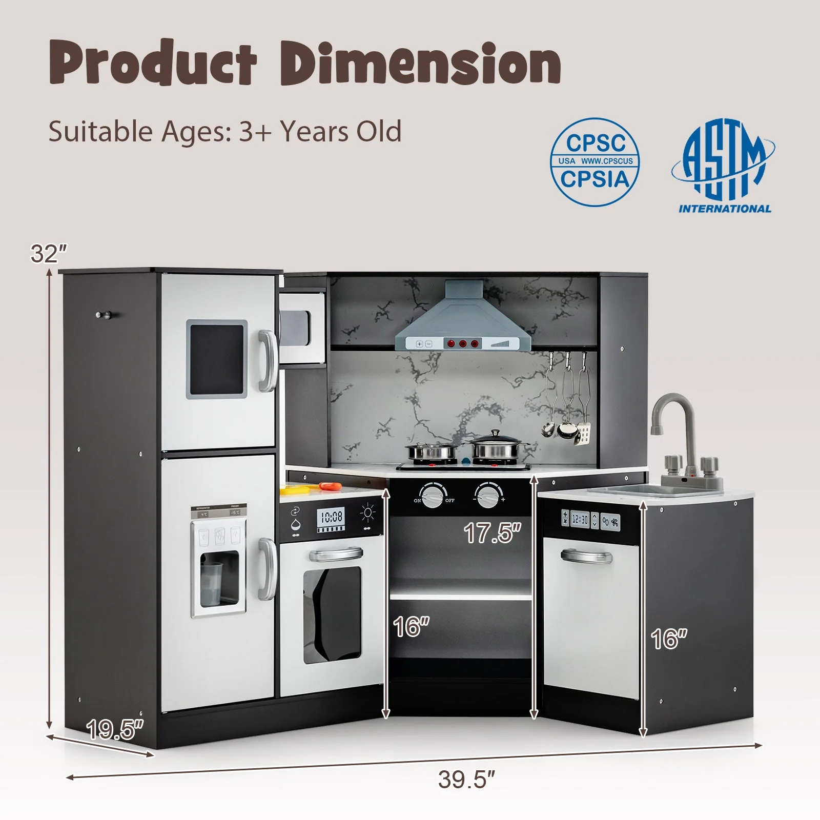 Kids Corner Pretend Kitchen Playset with Separated Washing Basin-Coffee - Image 4