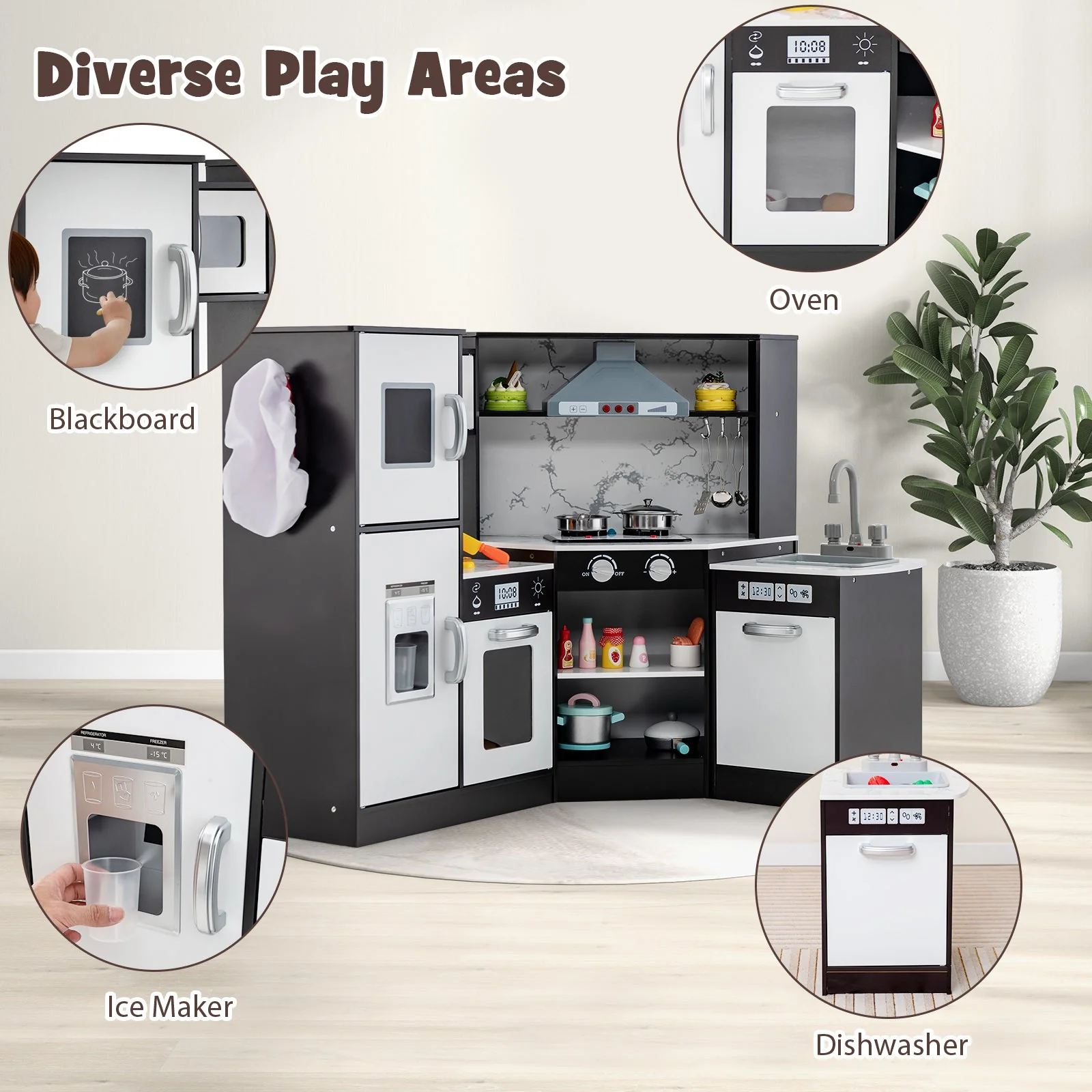 Kids Corner Pretend Kitchen Playset with Separated Washing Basin-Coffee - Image 7