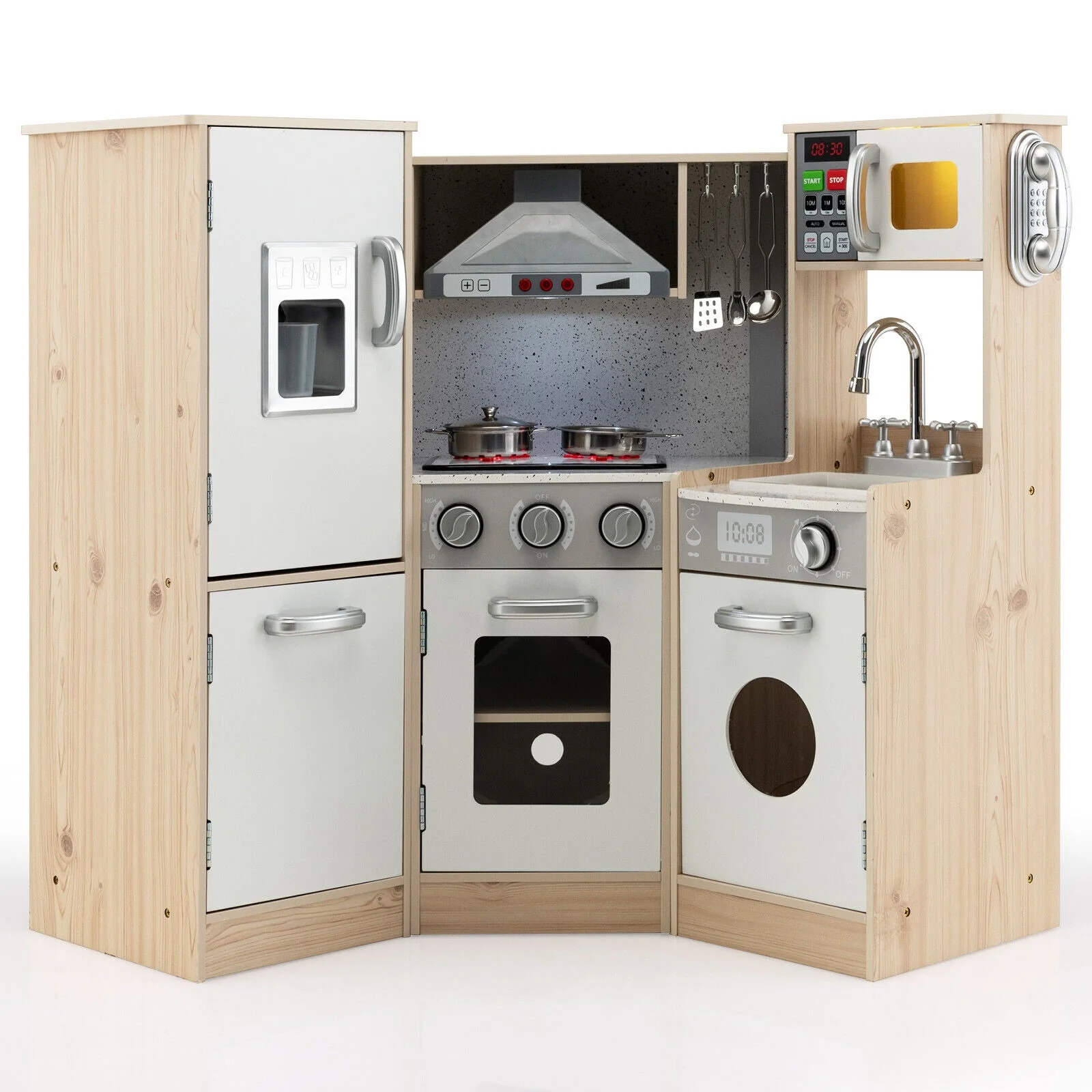 Kids Corner Wooden Kitchen Playset with Cookware Accessories - Image 3