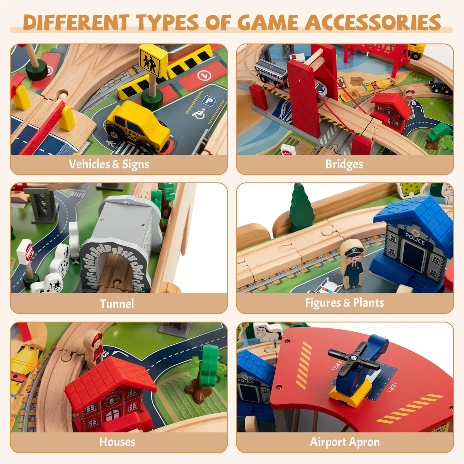Kids Double-Sided Wooden Train Table Playset with Storage Drawer - Image 8