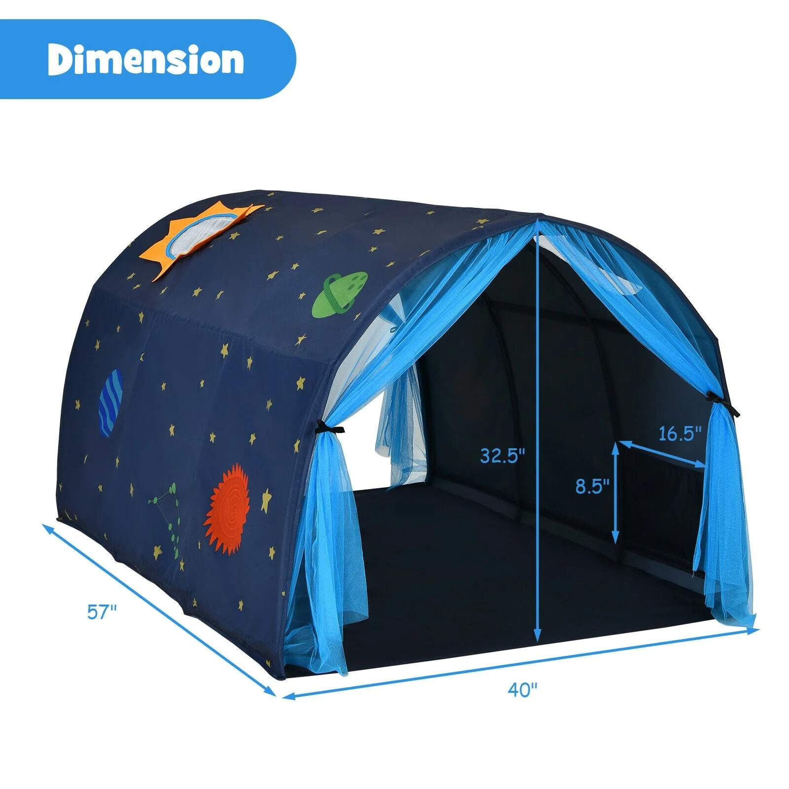Kids Galaxy Starry Sky Dream Portable Play Tent with Double Net Curtain-Blue - Image 4