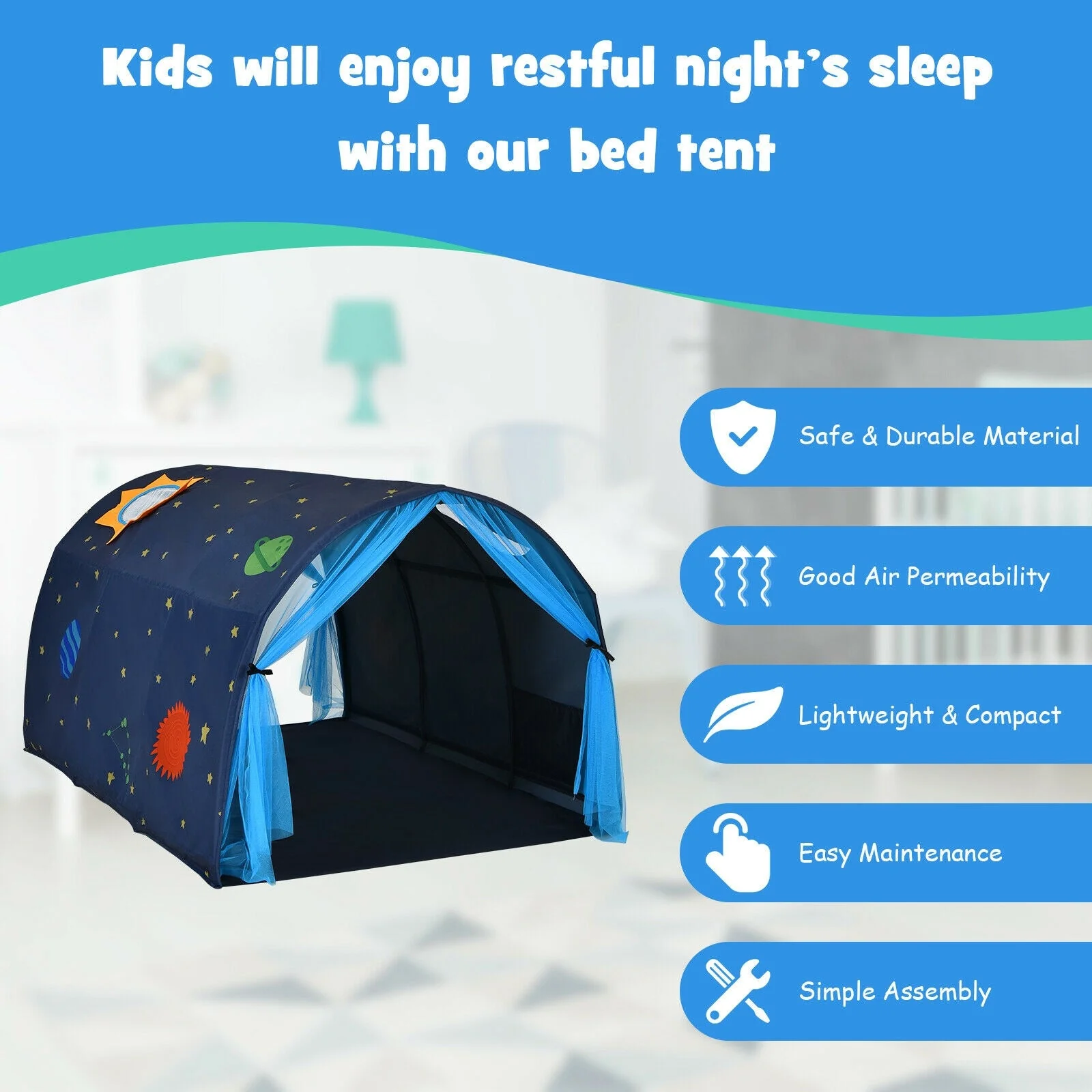 Kids Galaxy Starry Sky Dream Portable Play Tent with Double Net Curtain-Blue - Image 5