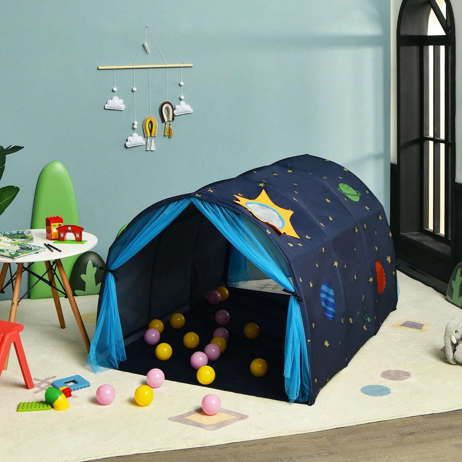 Kids Galaxy Starry Sky Dream Portable Play Tent with Double Net Curtain-Blue - Image 6