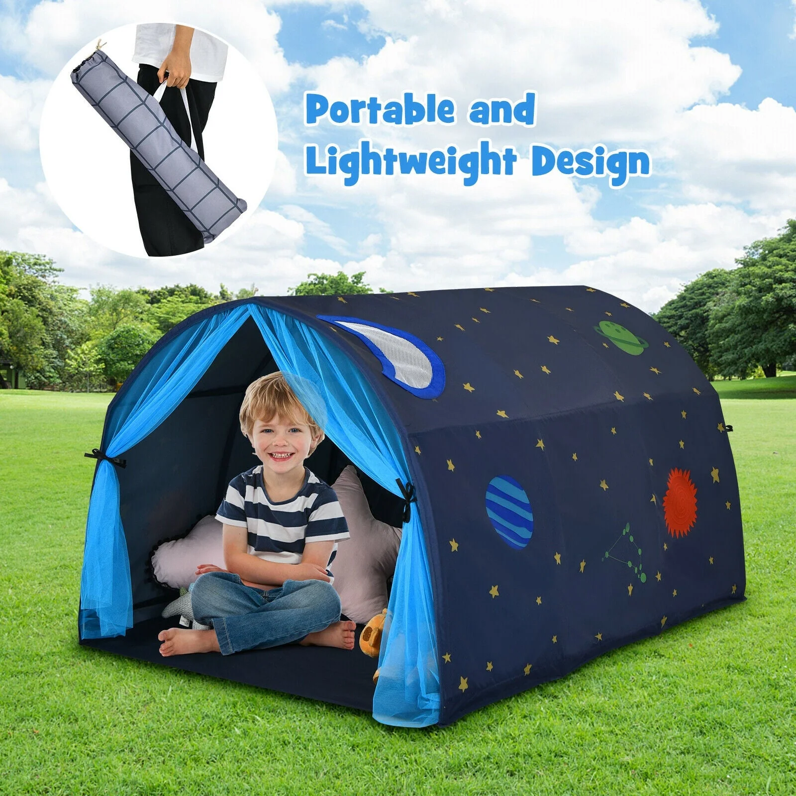 Kids Galaxy Starry Sky Dream Portable Play Tent with Double Net Curtain-Blue - Image 8