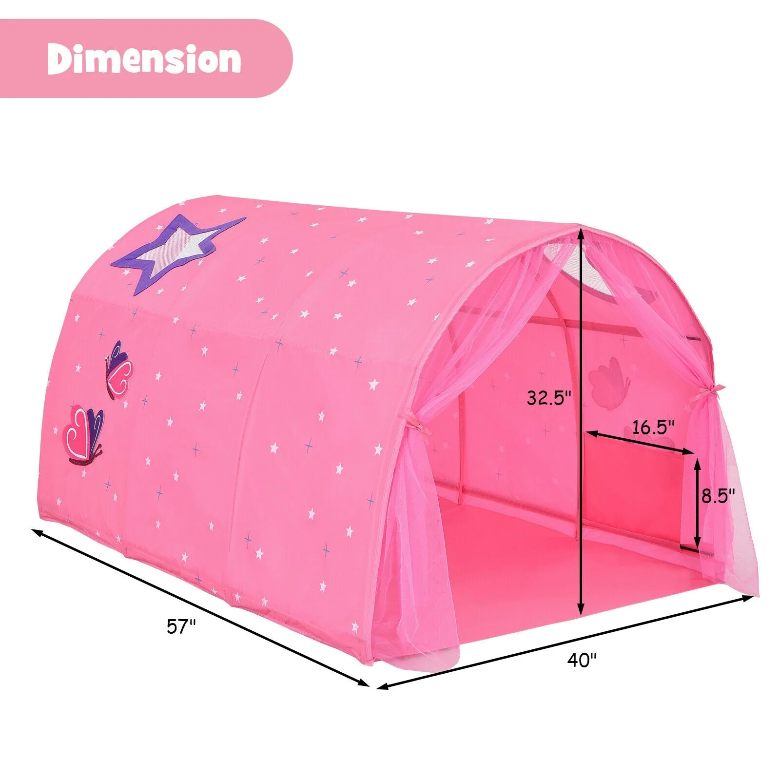 Kids Galaxy Starry Sky Dream Portable Play Tent with Double Net Curtain-Pink - Image 4