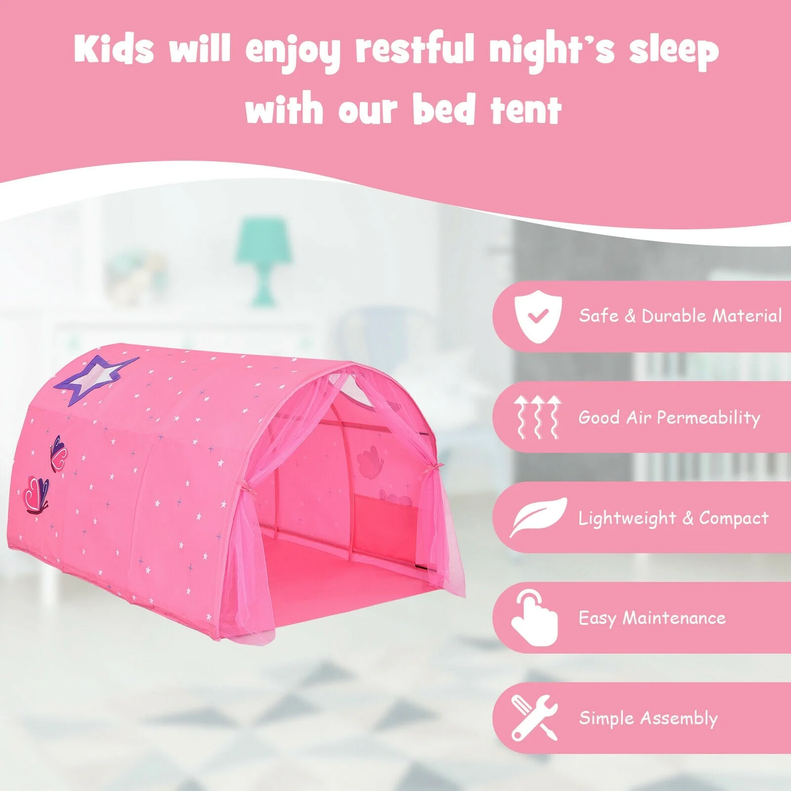Kids Galaxy Starry Sky Dream Portable Play Tent with Double Net Curtain-Pink - Image 5