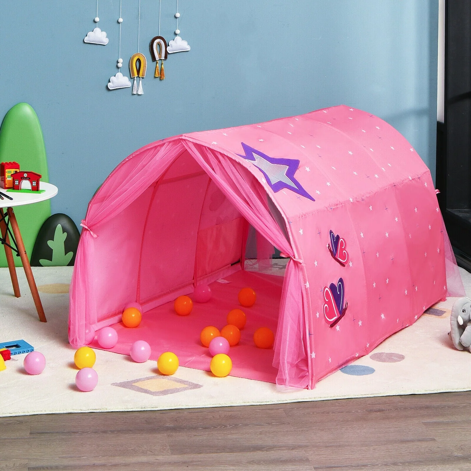 Kids Galaxy Starry Sky Dream Portable Play Tent with Double Net Curtain-Pink - Image 6