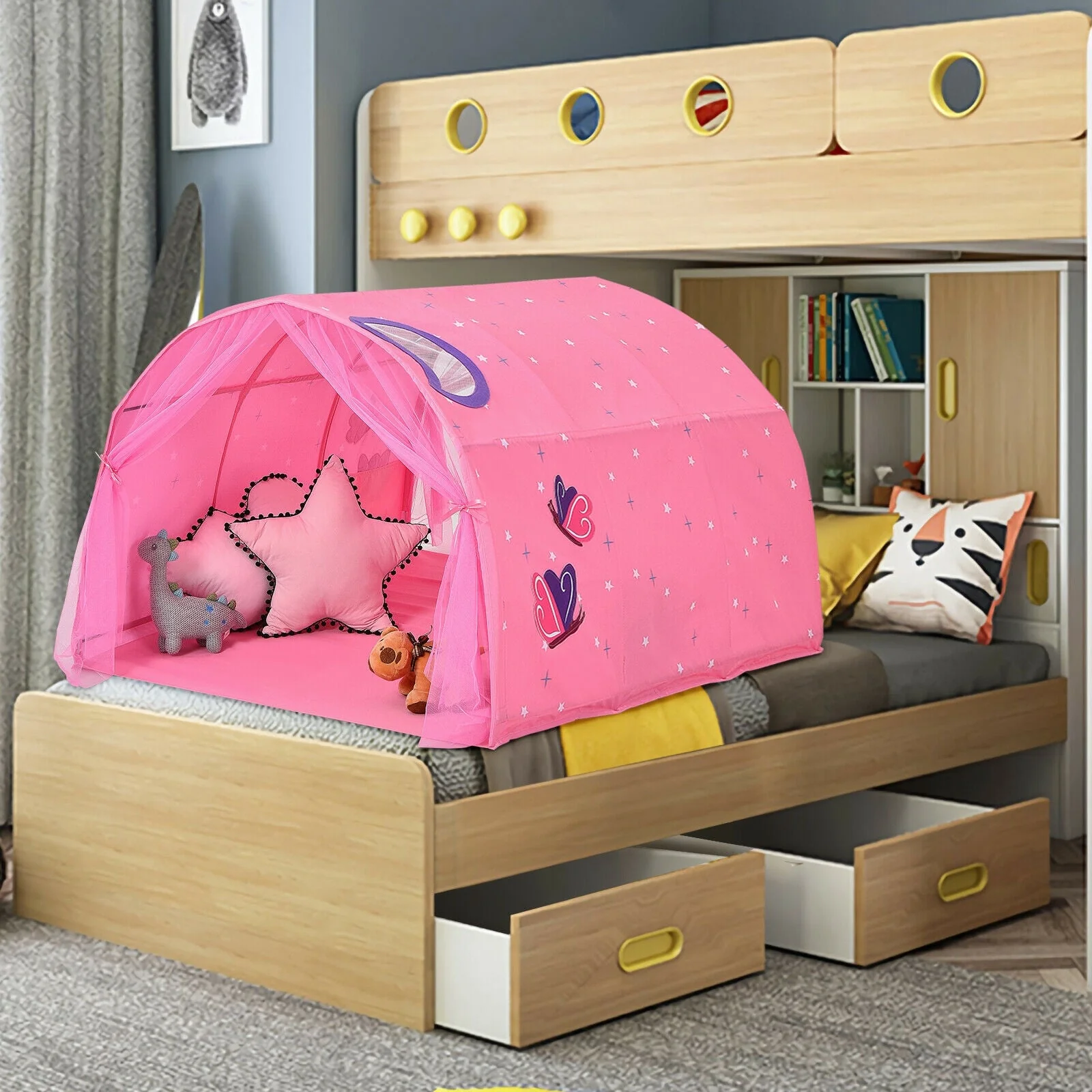 Kids Galaxy Starry Sky Dream Portable Play Tent with Double Net Curtain-Pink - Image 7