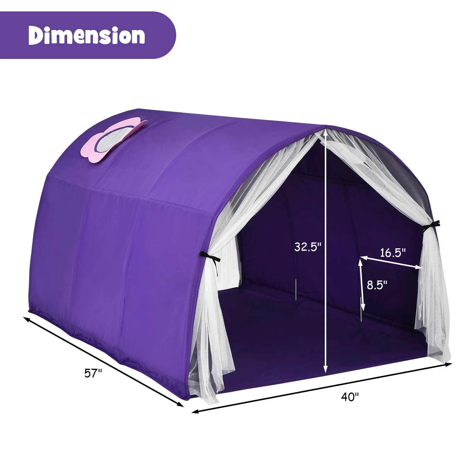 Kids Galaxy Starry Sky Dream Portable Play Tent with Double Net Curtain-Purple - Image 4