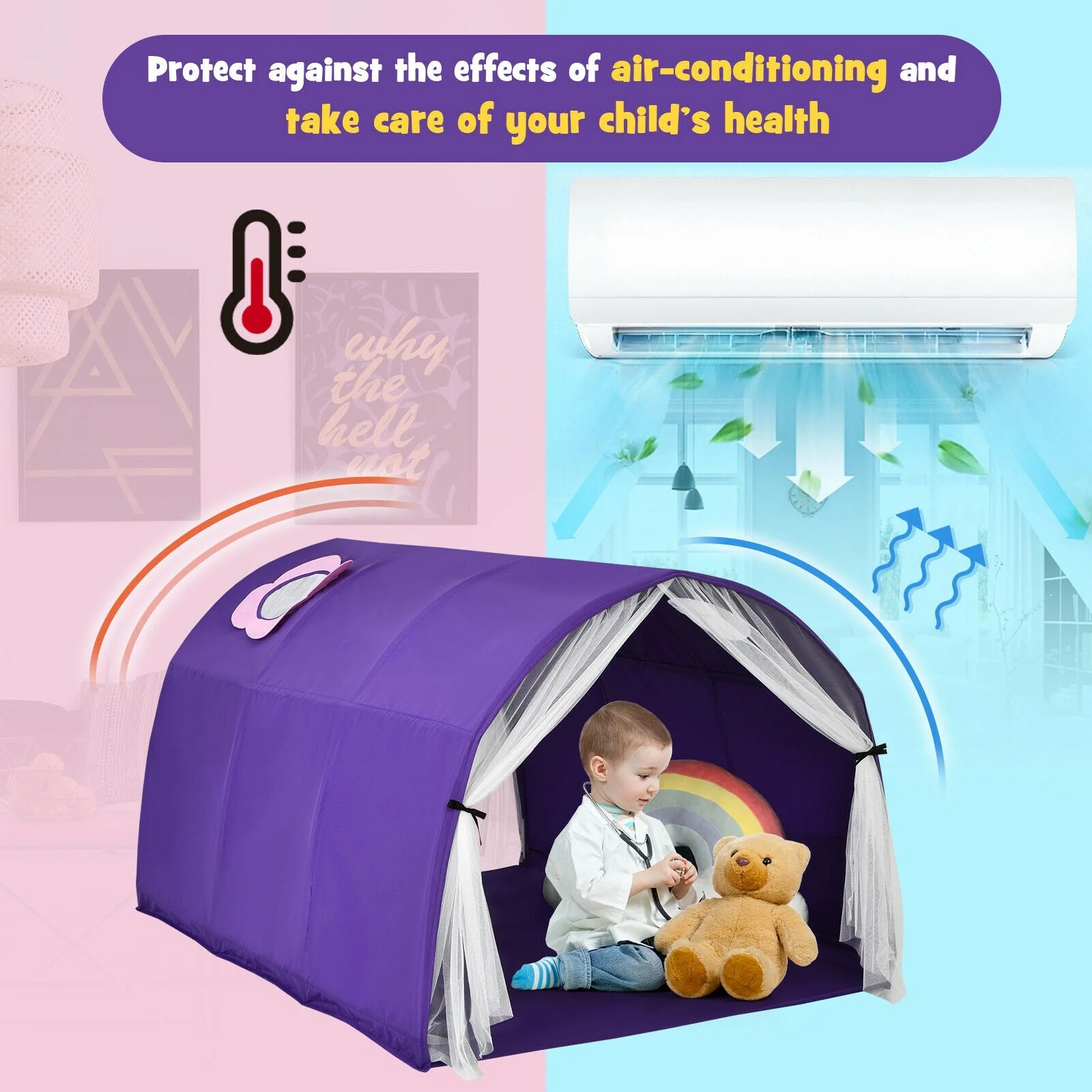Kids Galaxy Starry Sky Dream Portable Play Tent with Double Net Curtain-Purple - Image 5