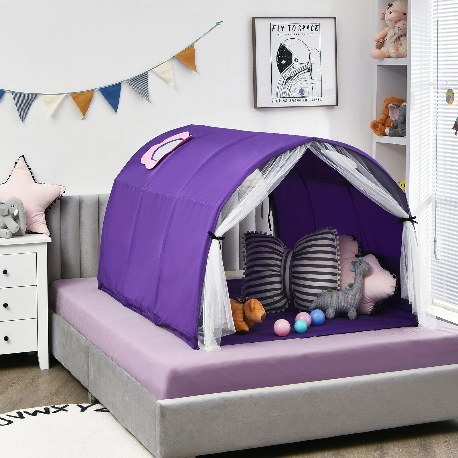 Kids Galaxy Starry Sky Dream Portable Play Tent with Double Net Curtain-Purple - Image 6