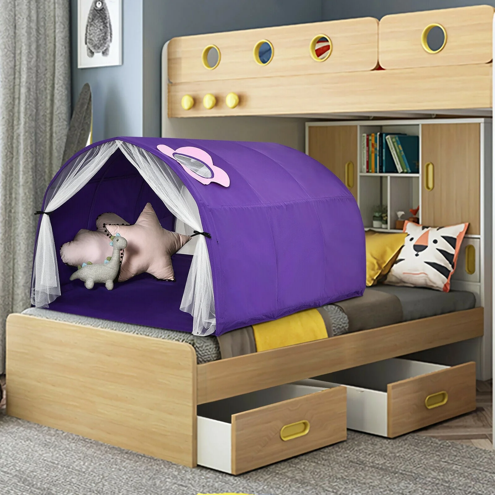 Kids Galaxy Starry Sky Dream Portable Play Tent with Double Net Curtain-Purple - Image 7