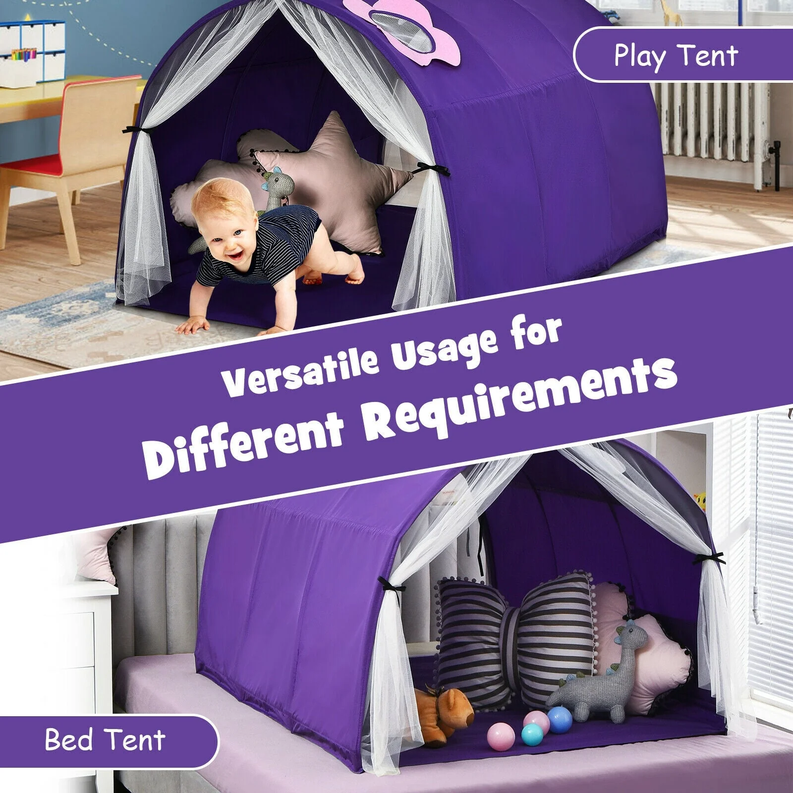 Kids Galaxy Starry Sky Dream Portable Play Tent with Double Net Curtain-Purple - Image 8